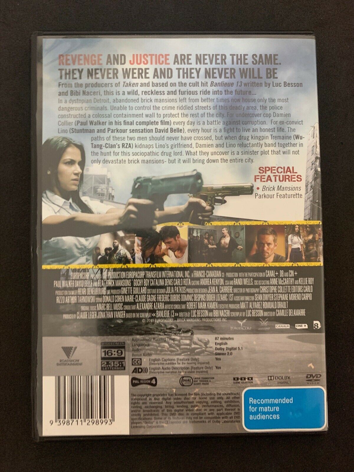 Brick Mansions (DVD, 2014) Paul Walker, David Belle, RZA - Region 4