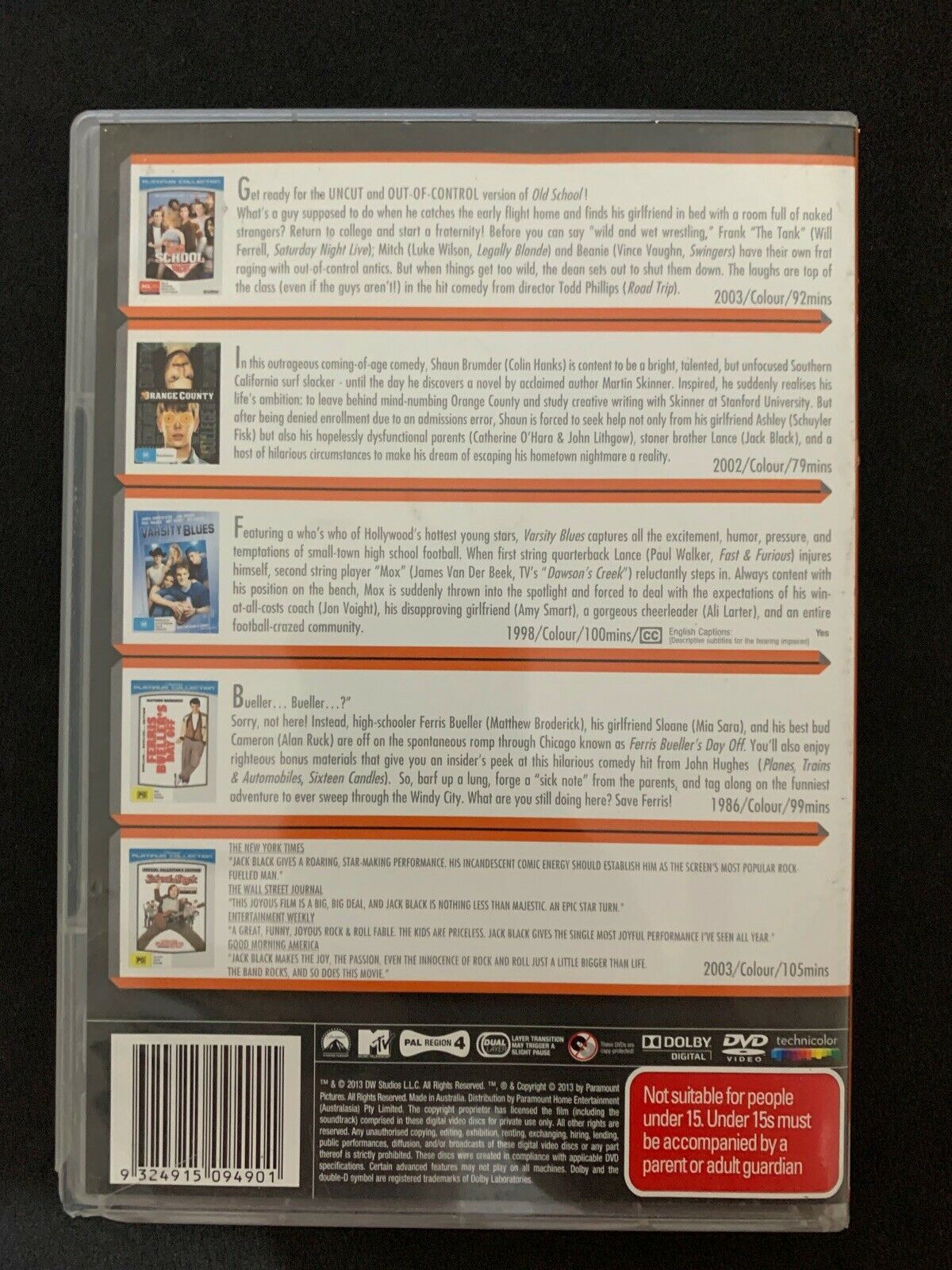 Old School, Orange County, Varsity Blues, Ferris Bueller, School of Rock (DVD)