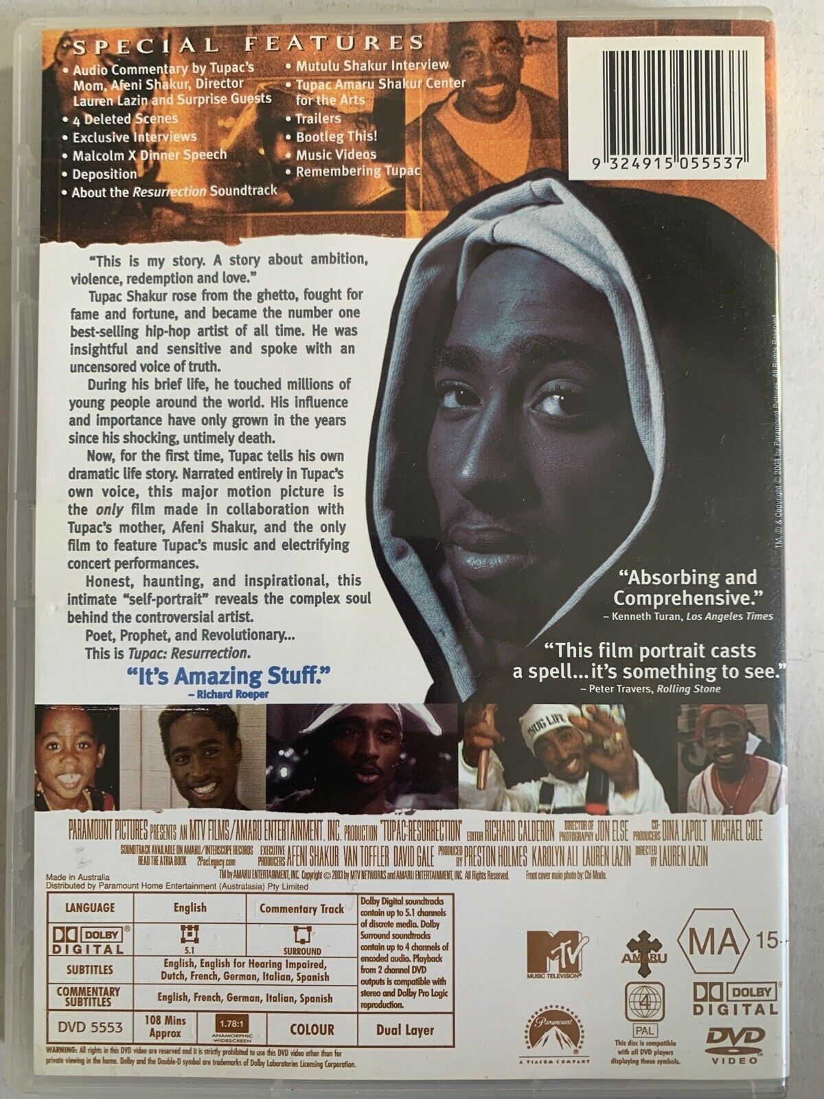 Tupac Resurrection (DVD, 2003) Region 4 - Academy Award Nominated Documentary