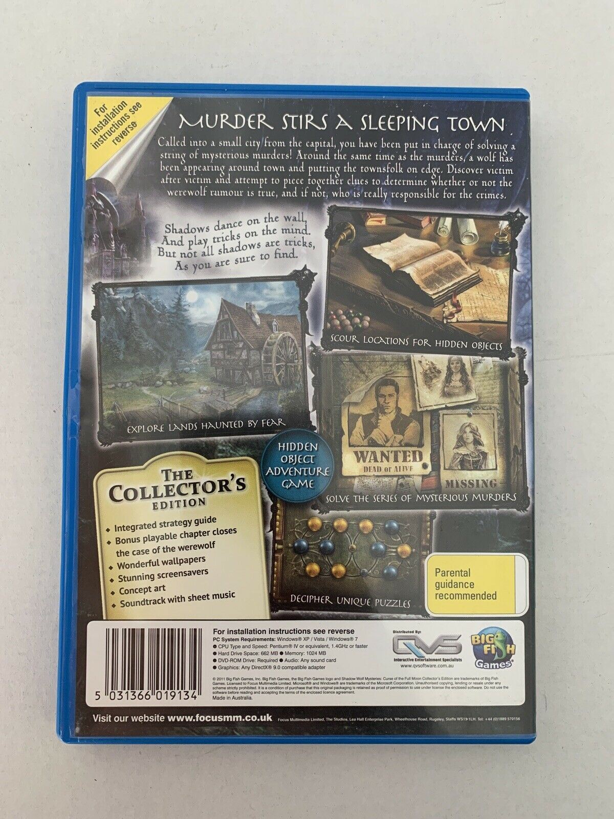 Shadow Wolf Mysteries: Curse of the Full Moon (PC, DVD) Hidden Object Game