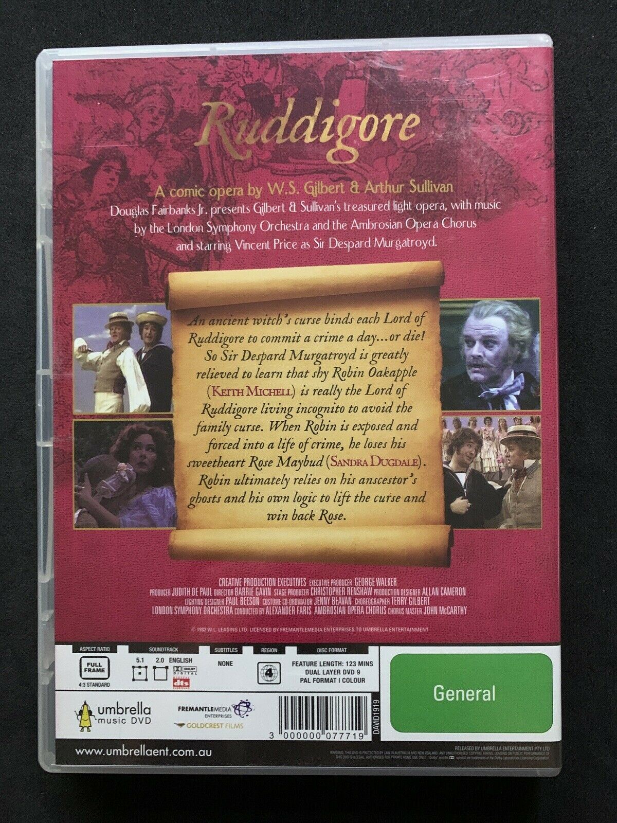 Gilbert & Sullivan Ruddigore (DVD, 1982) Vincent Price - Comic Opera