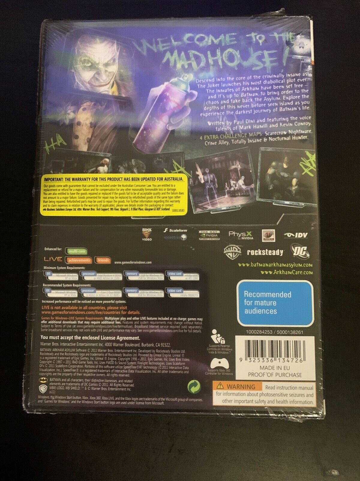 *New Sealed* Batman: Arkham Asylum Game Of The Year Edition PC DVD