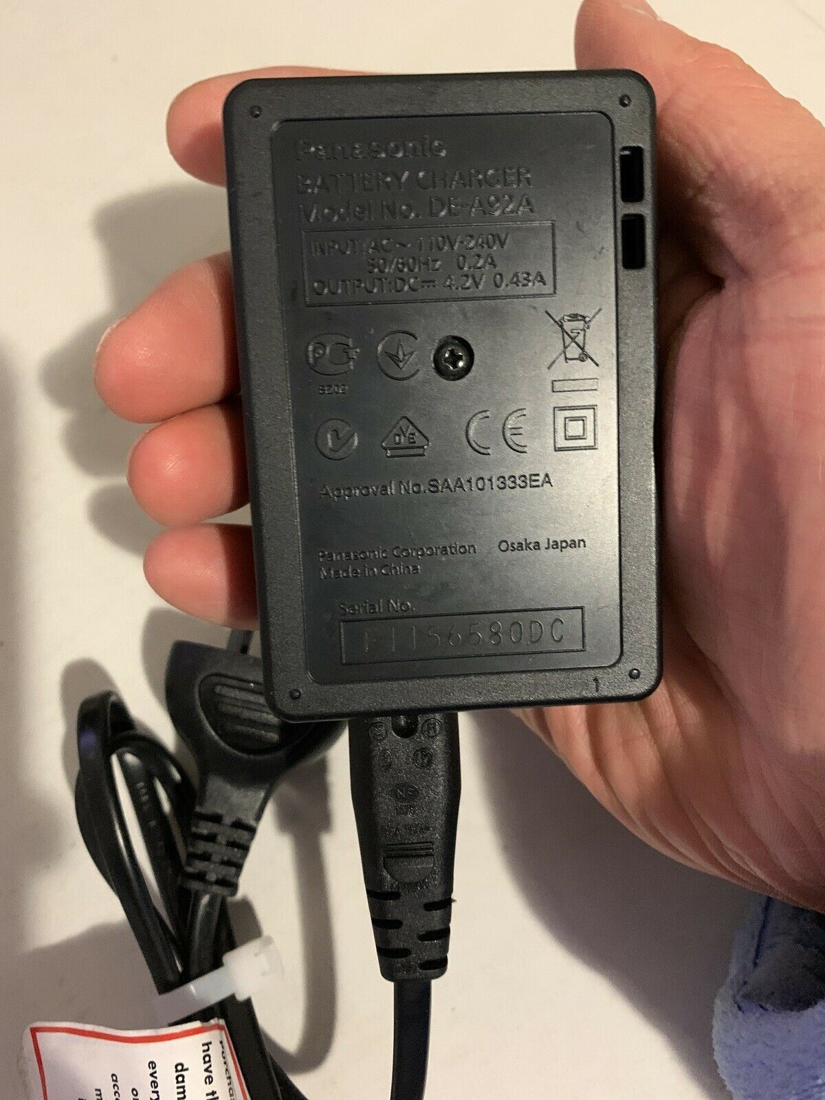 Genuine Panasonic Lumix DE-A92 Battery Charger DMW-BCK7E DMC-FH2 FP7K FX90 S3