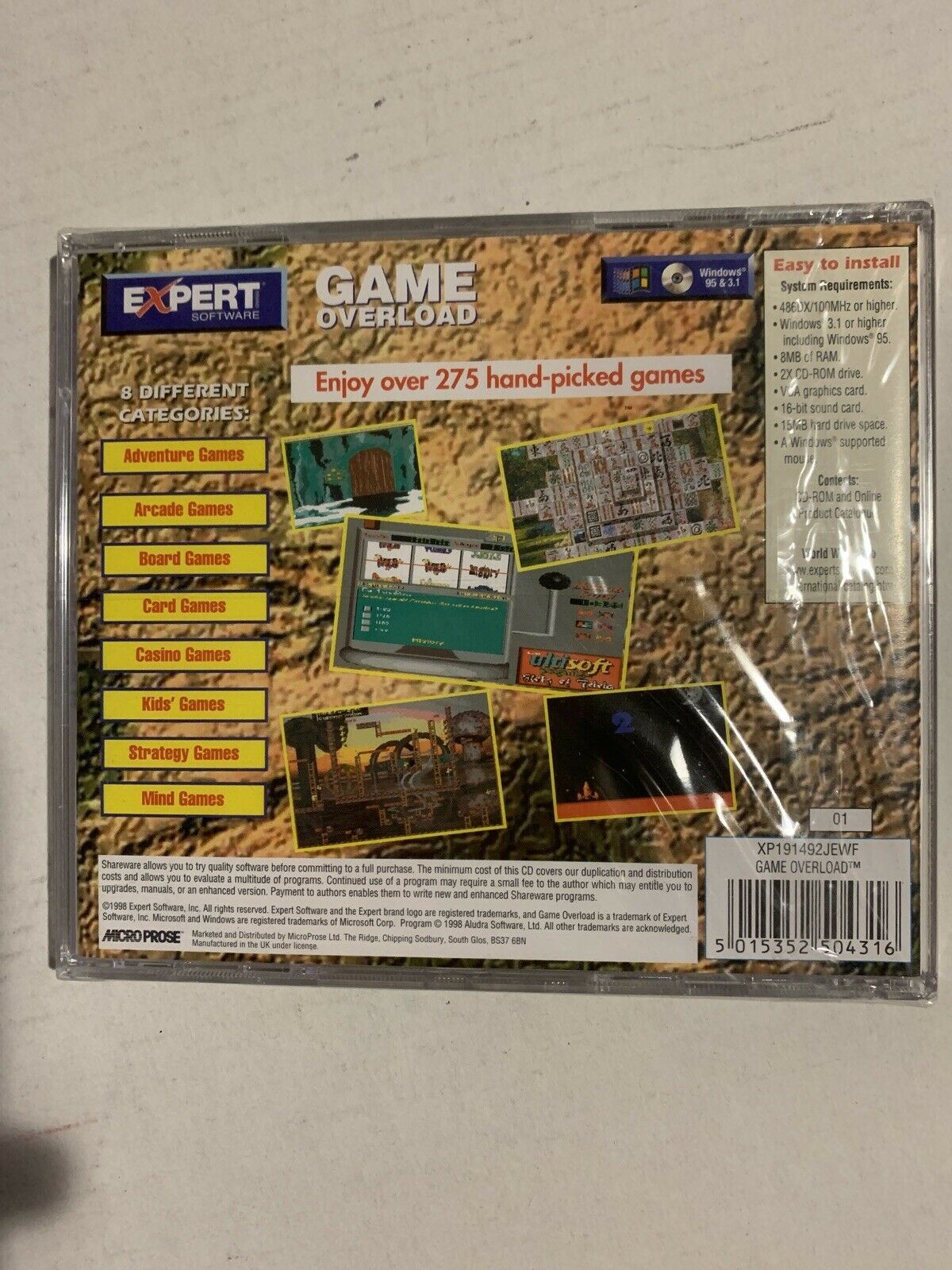 *New Sealed* Game Overload - Over 275 Games (PC, 1998) Windows 95