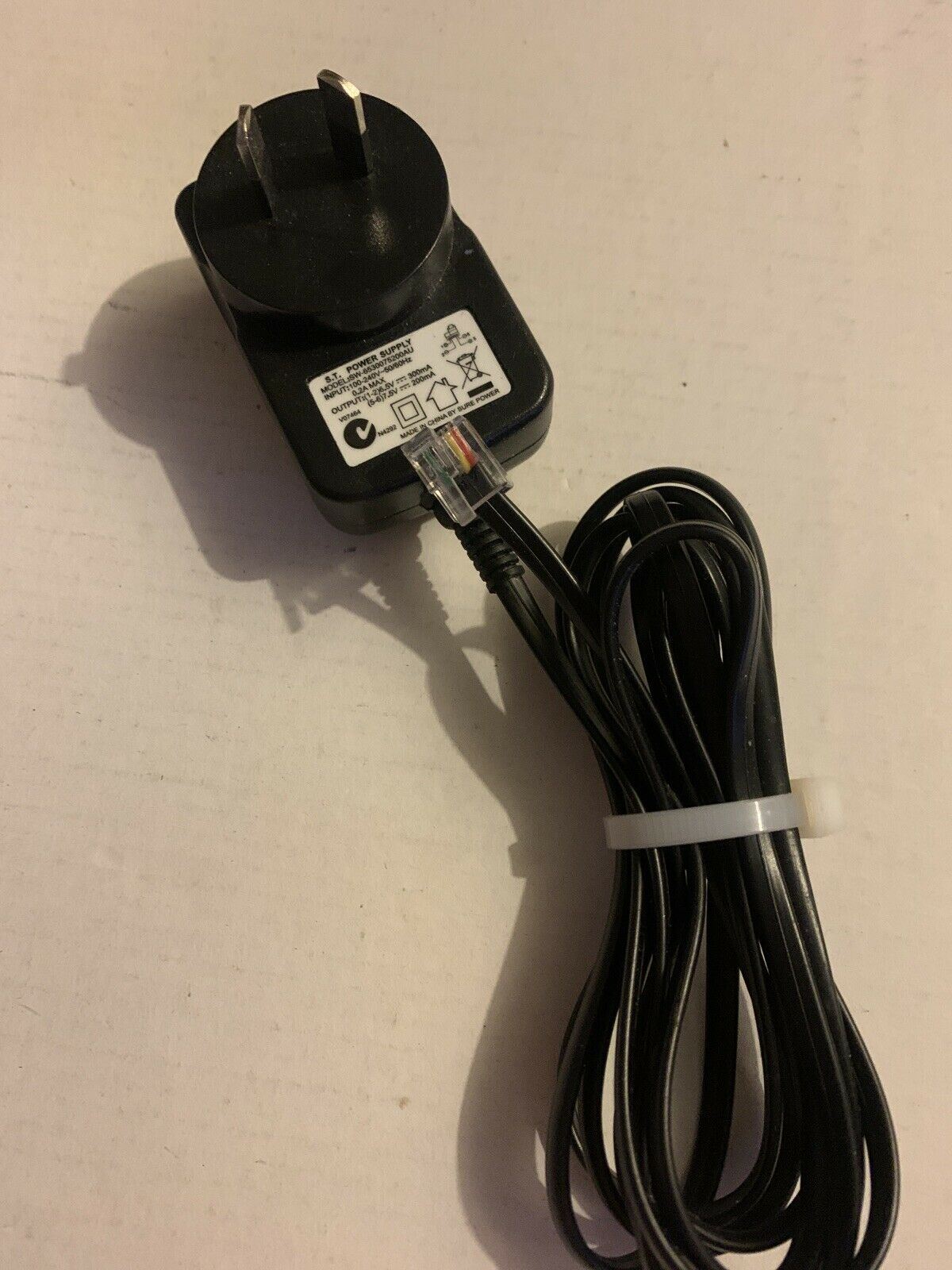 S.T Switching Power Supply SW-6530075200AU 6.5V 300mA RJ-11 Telephone Power Plug
