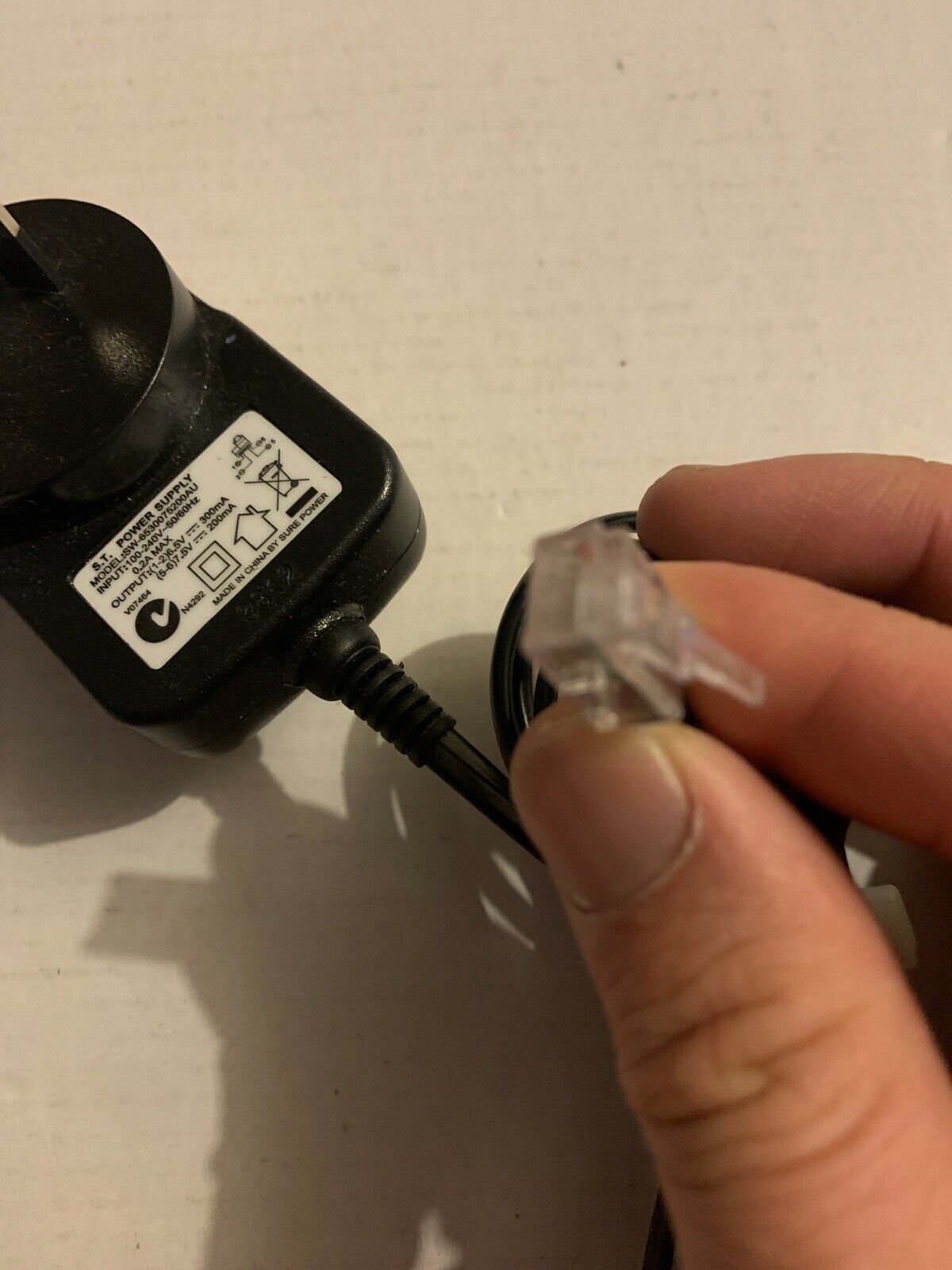 S.T Switching Power Supply SW-6530075200AU 6.5V 300mA RJ-11 Telephone Power Plug