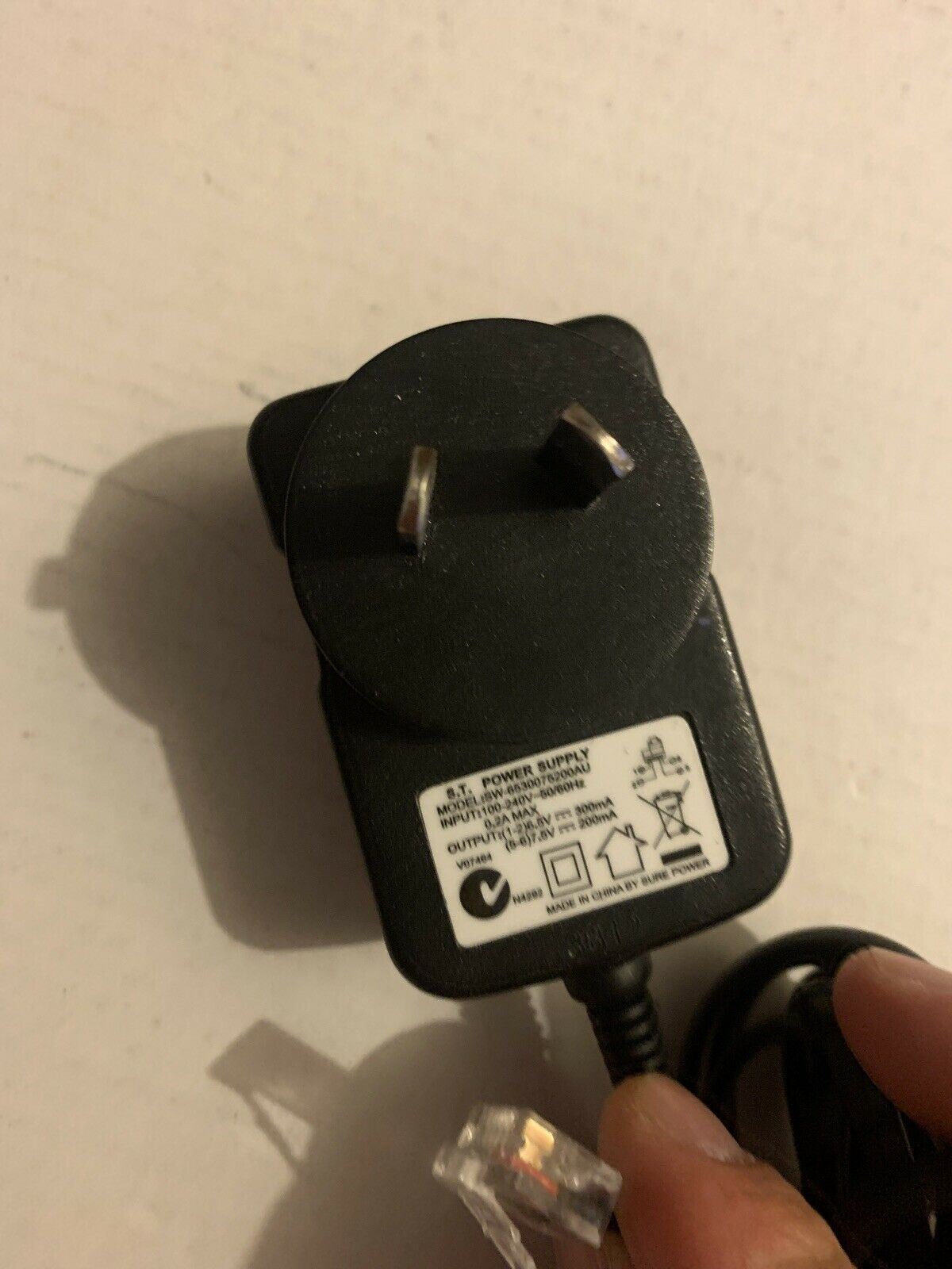 S.T Switching Power Supply SW-6530075200AU 6.5V 300mA RJ-11 Telephone Power Plug