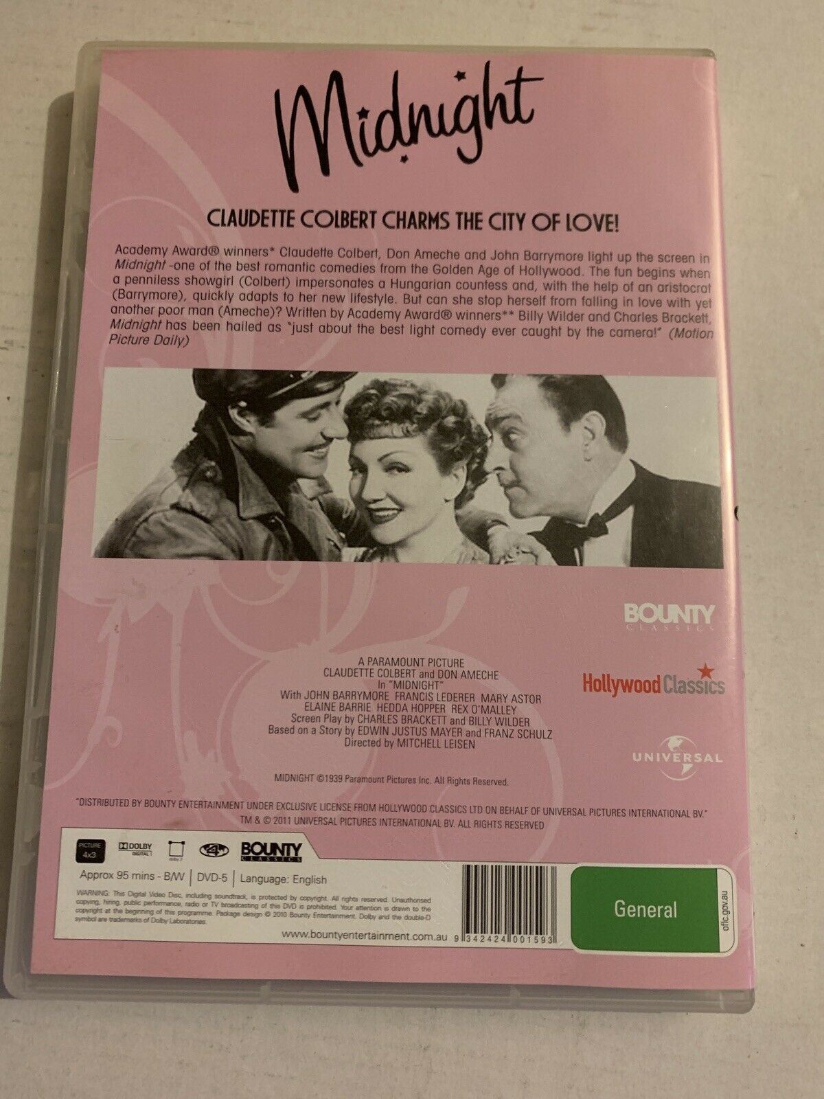 Midnight (DVD, 1939) Claudette Colbert, Don Ameche. Region 4