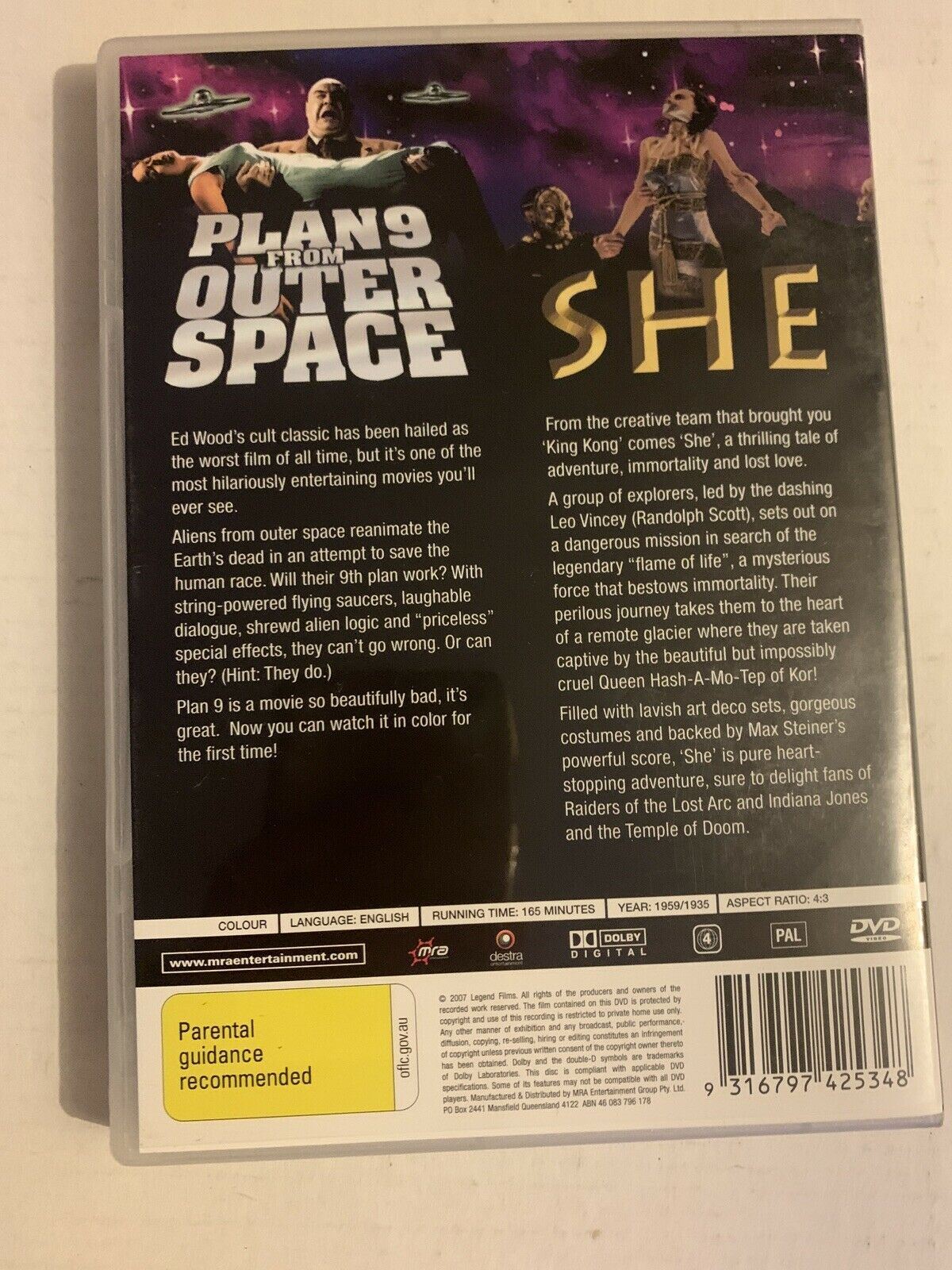 Plan 9 From Outer Space / She (Horror Classics In Colour) (DVD, 1959) Region 4