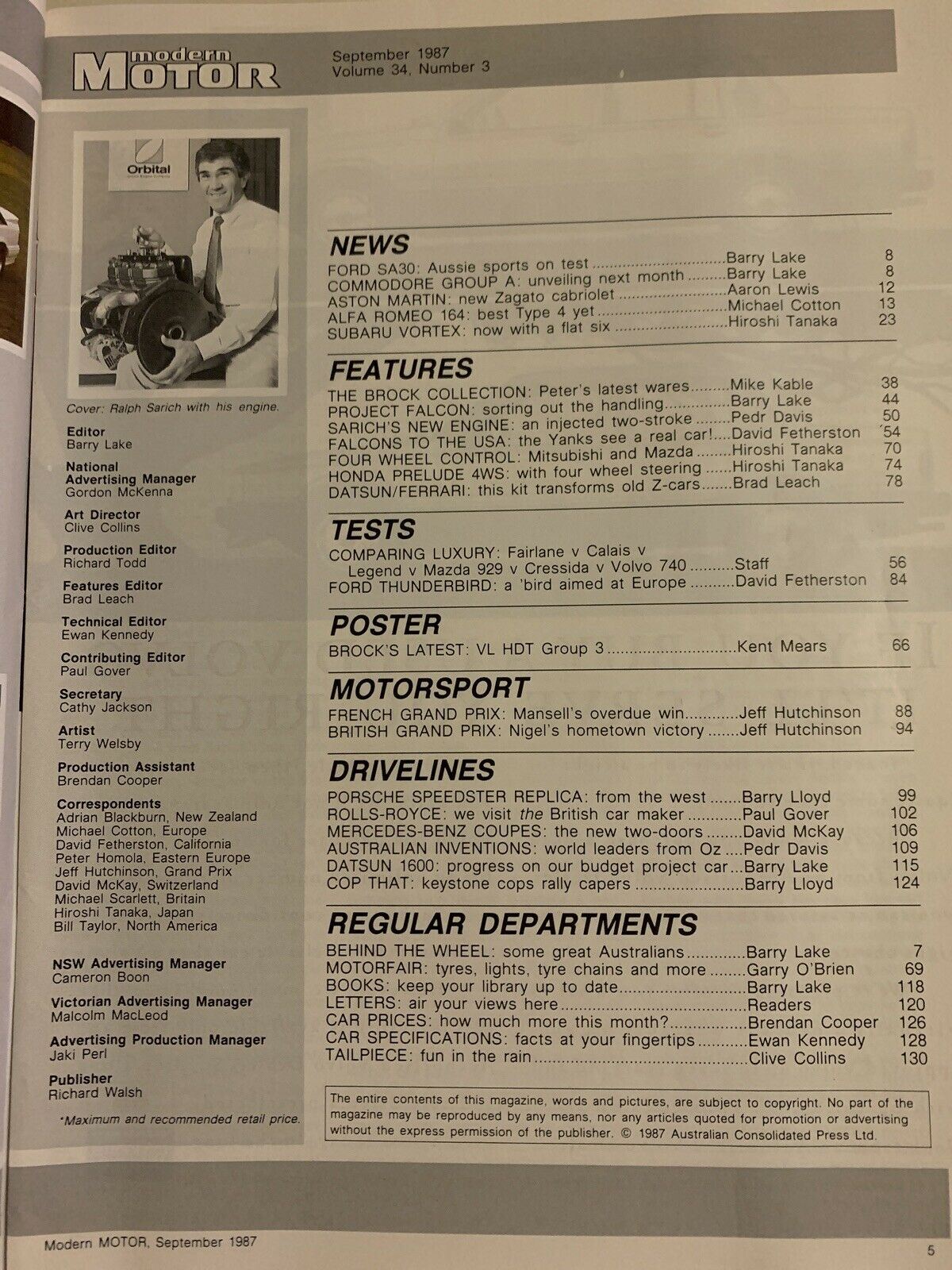Modern Motor September 1987 Vol 34 No3 - The Brock HDT Collection