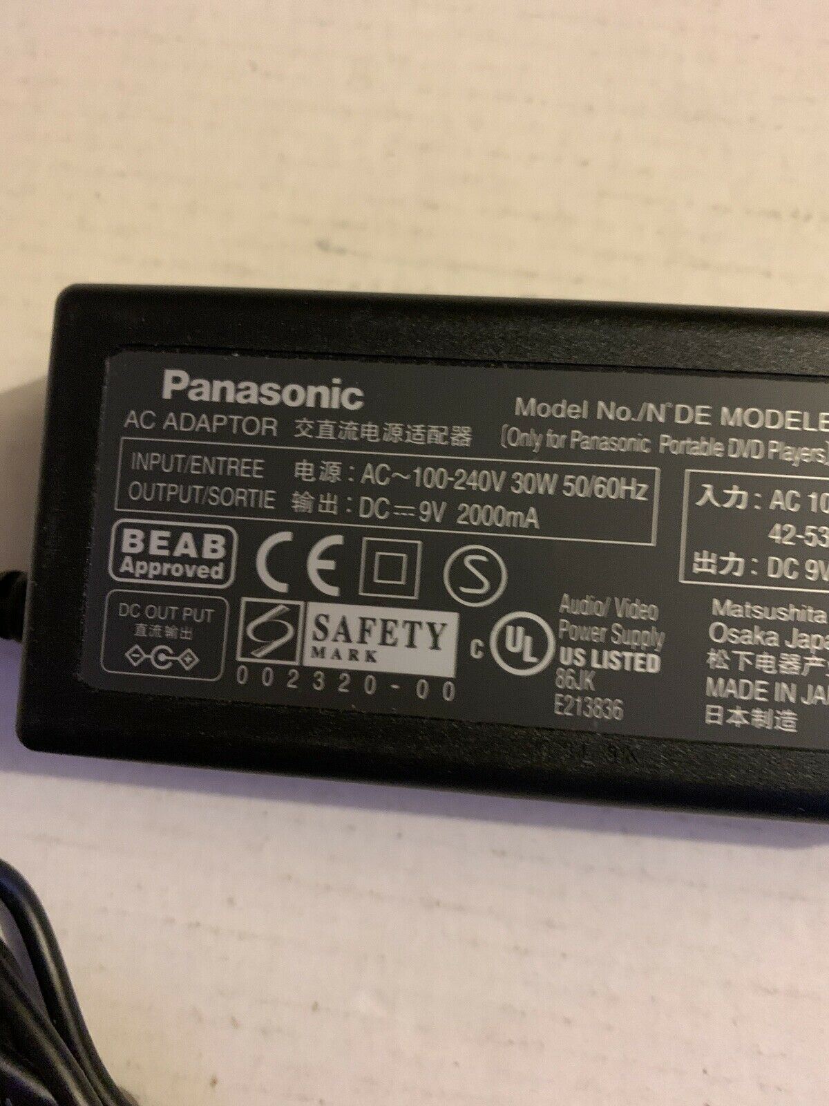 Genuine Panasonic N0JEE000001 AC Adapter 9V 2A Power Supply