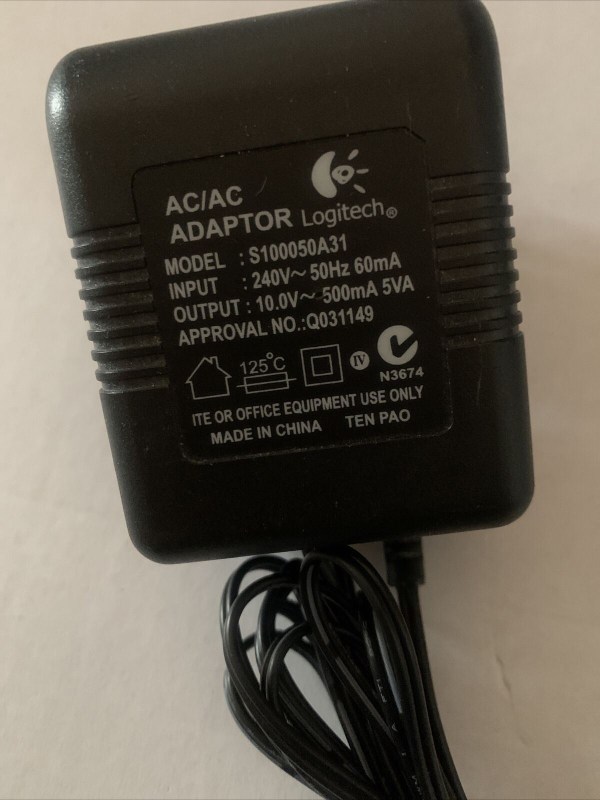 Genuine Logitech S100050A31 AC Adapter 10V 500mA