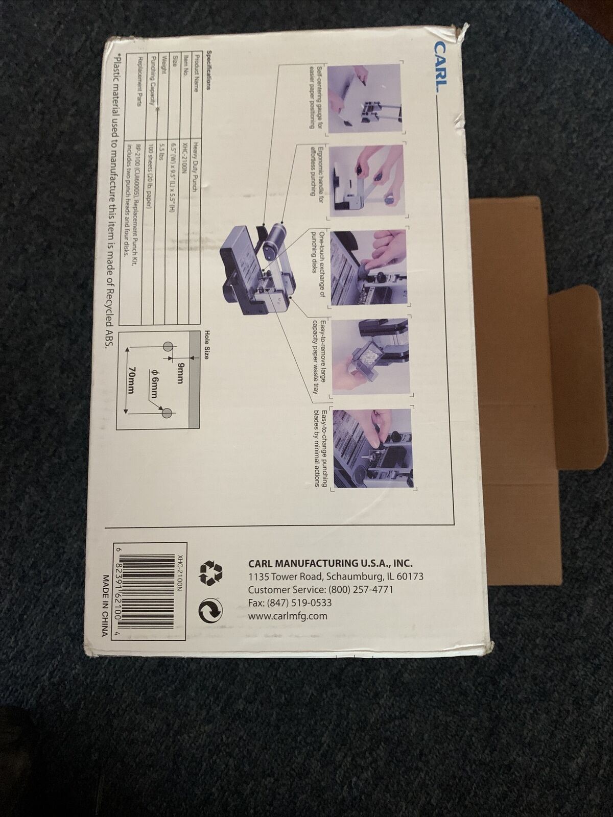 Carl XHC-2100 Two-Hole Punch - Heavy Duty Punch With 100 Sheet Capacity