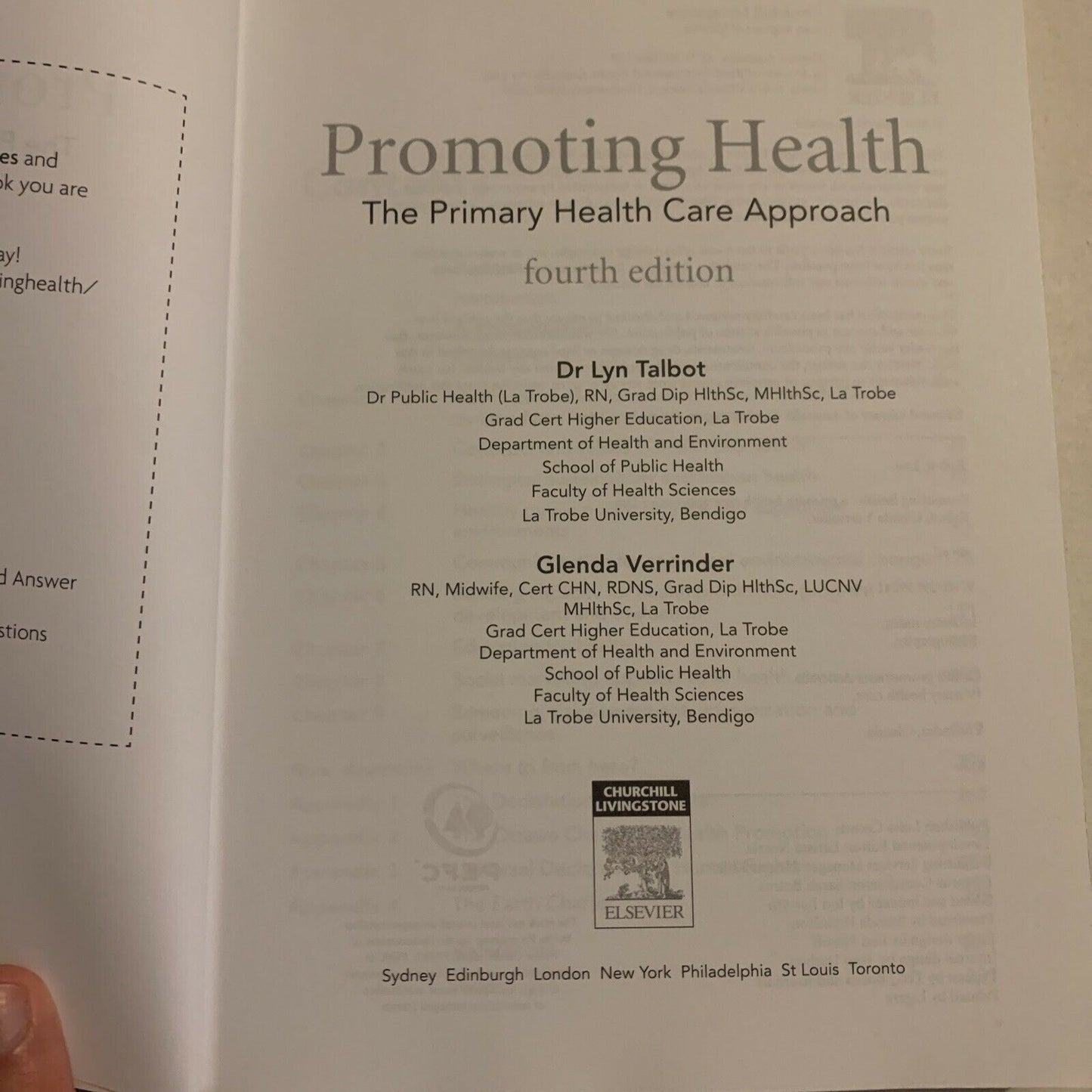 Promoting Health - A Primary Health Care Approach By Lyn Talbot 4th Ed
