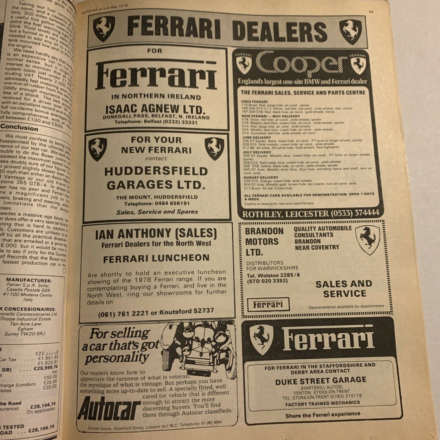 Autocar Magazine May 1978 - Ferrari Boxer