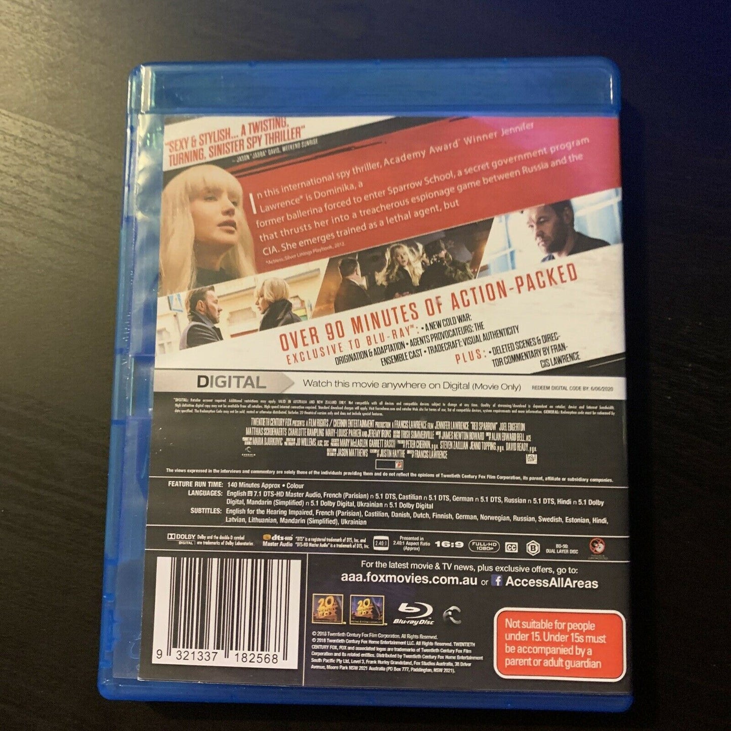 Red Sparrow (Blu-ray, 2018) Jennifer Lawrence, Matthias Schoenaerts. Region B