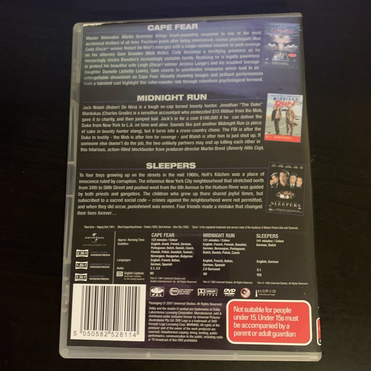 Robert De Niro Collection: Cape Fear, Midnight Run, Sleepers DVD Region 4