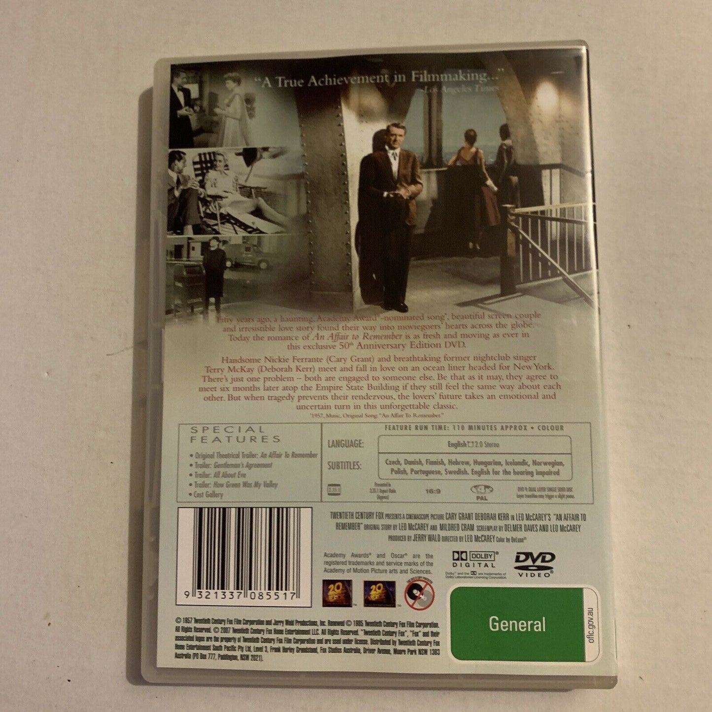 An Affair To Remember - 50th Anniversary Edition (DVD, 1957) Cary Grant. Region4