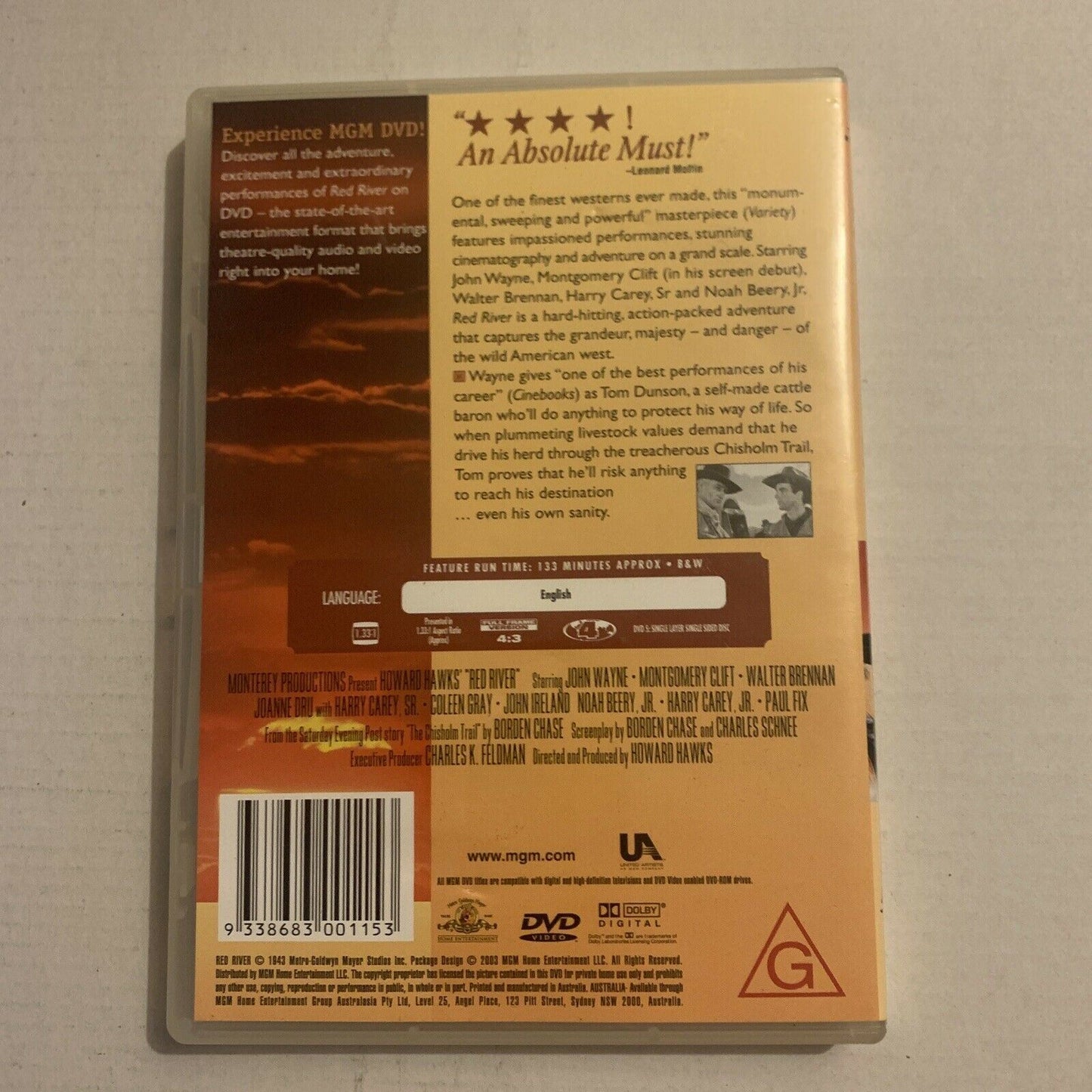 Red River (DVD, 1943) John Wayne, Montgomery Clift. Region 4,2