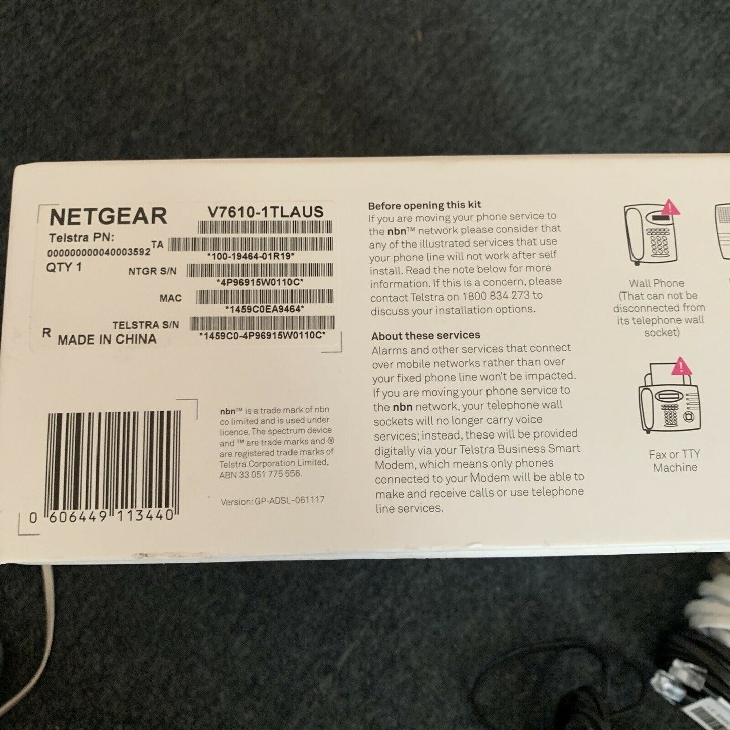 TELSTRA NETGEAR V7610-1TLAUS Gateway Pro Business Smart Modem Wi-Fi ADSL NBN