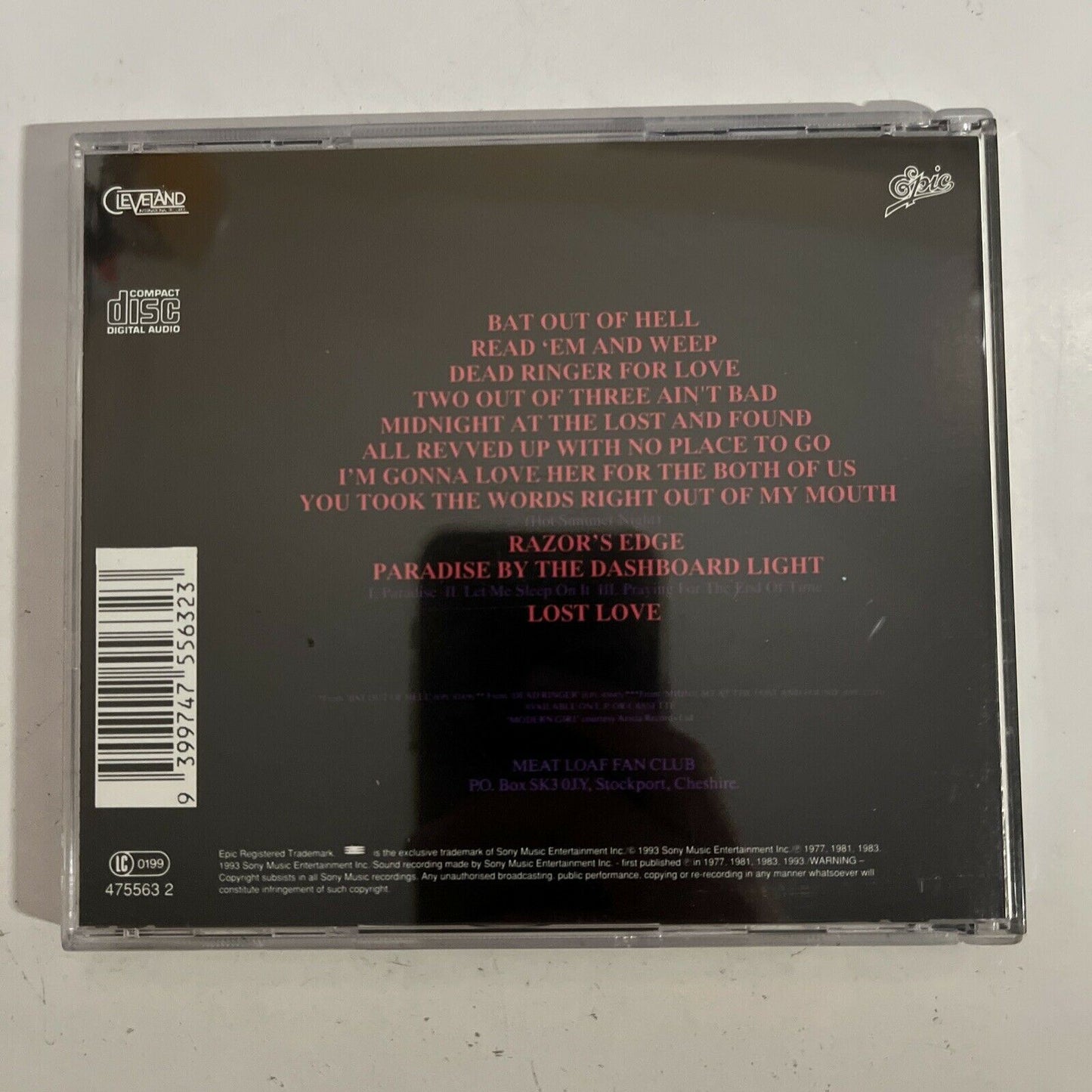 Meat Loaf – Hits Out Of Hell (CD, 1993) Album