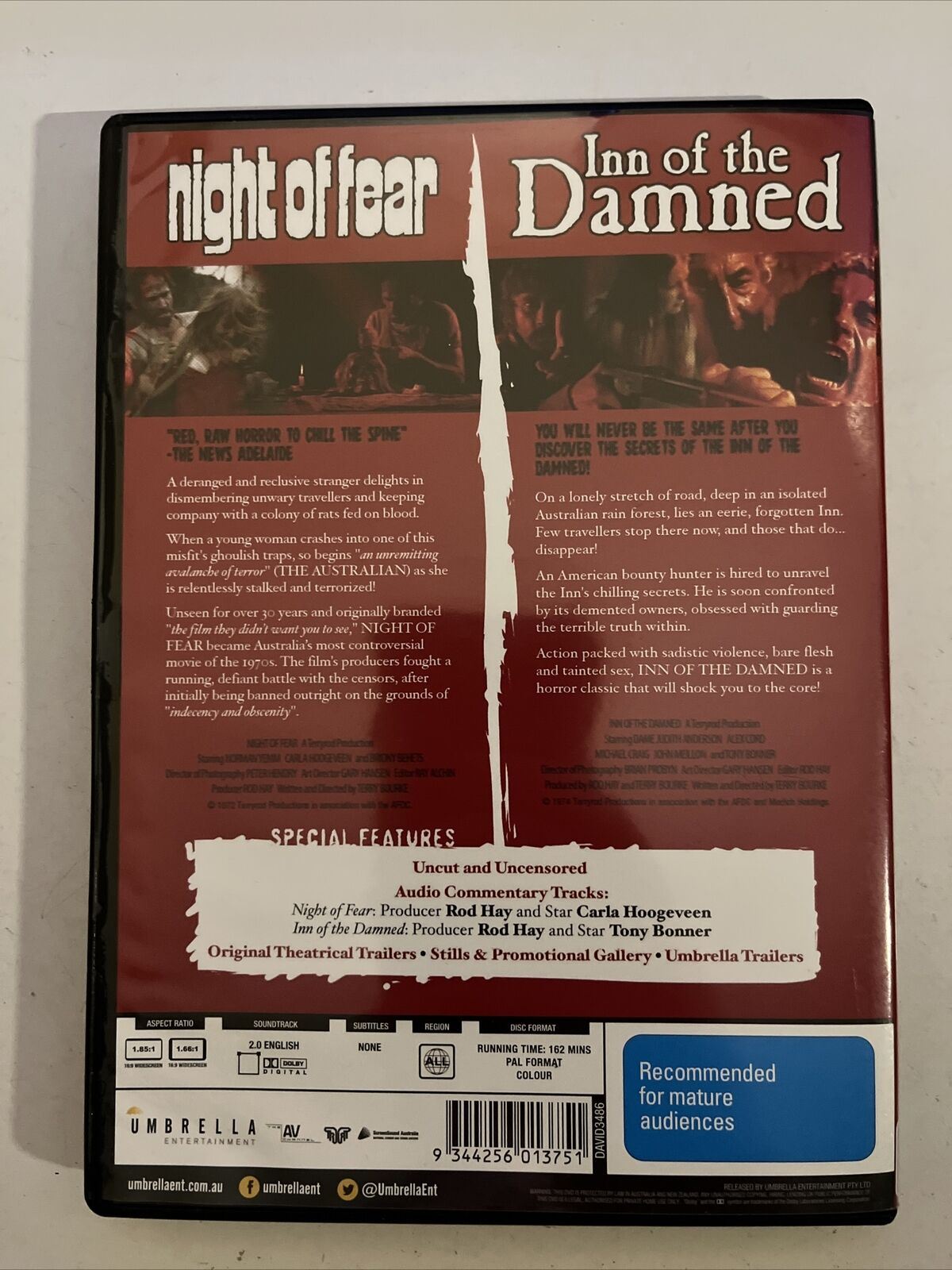 Inn Of The Damned / Night Of Fear (DVD, 1974) Ozploitation. All Regions