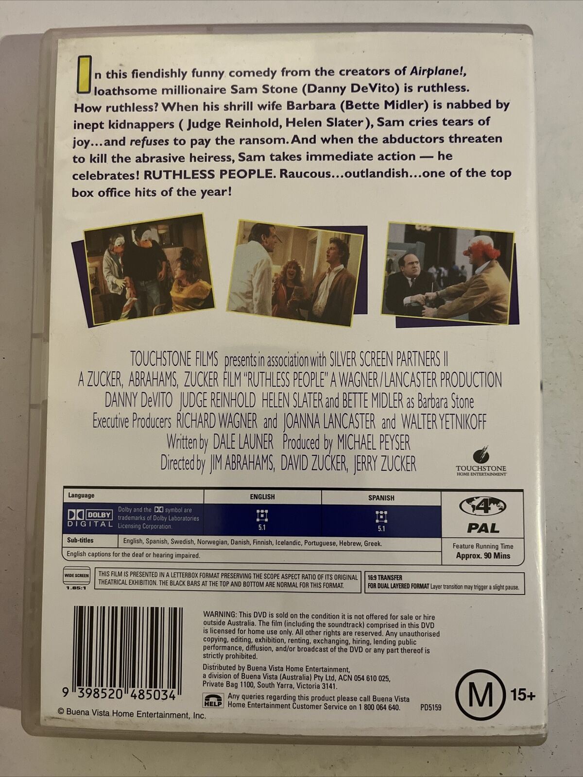 Ruthless People (DVD, 1986) Bette Midler, Danny De Vito. Comedy Film. Region 4