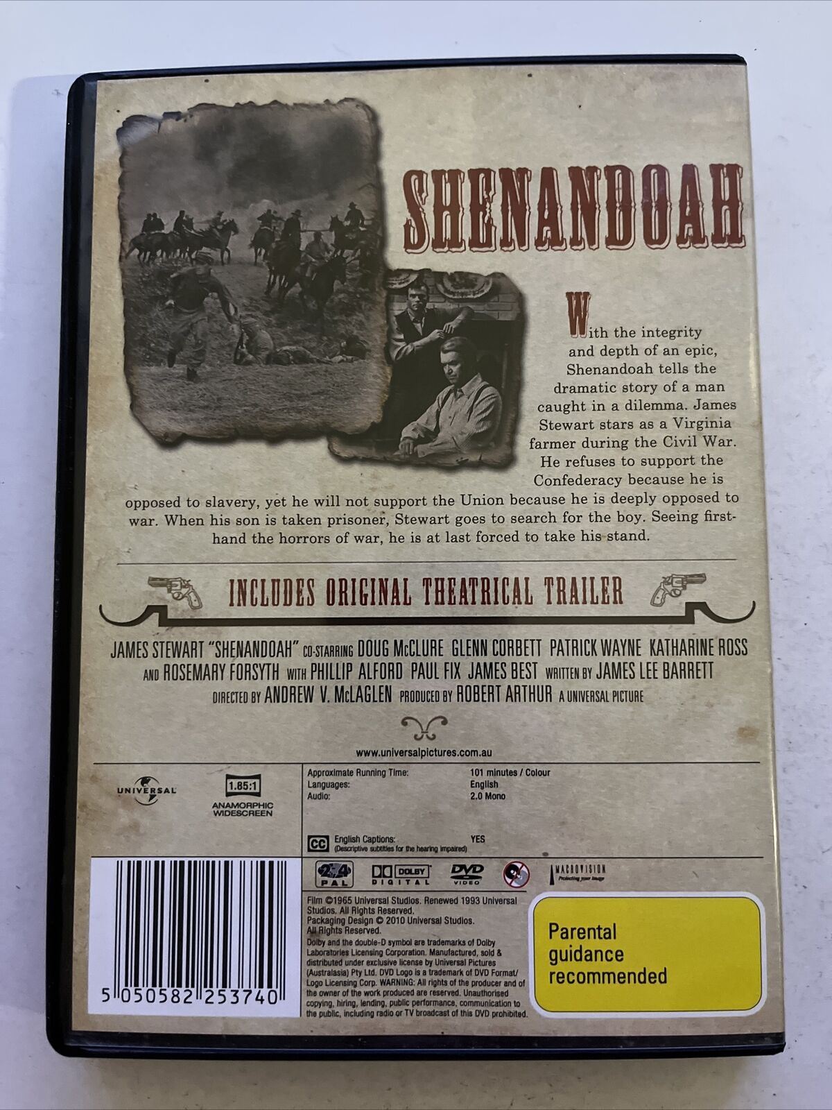 Shenandoah (DVD, 1965) James Stewart, Doug McClure, Glen Corbett. Region 4 & 2