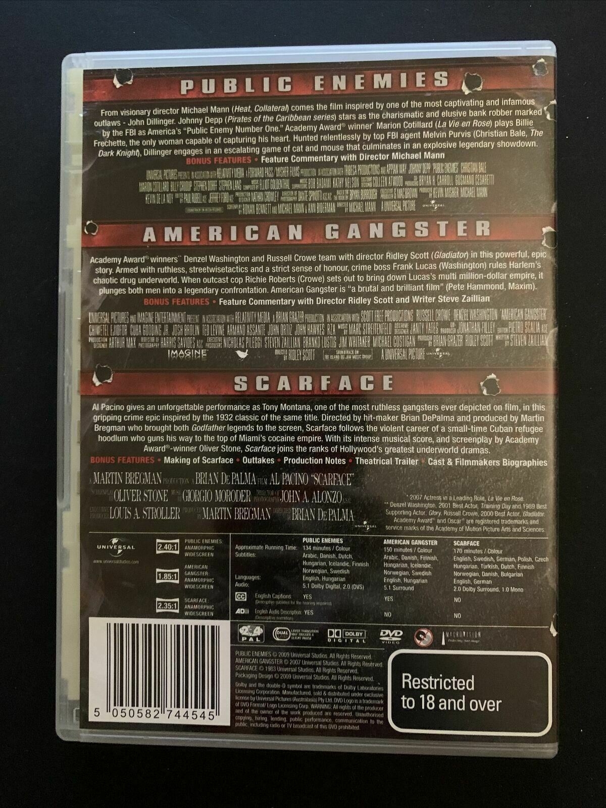3x Gangster Film- Public Enemies / American Gangster / Scarface (DVD) Region 2,4