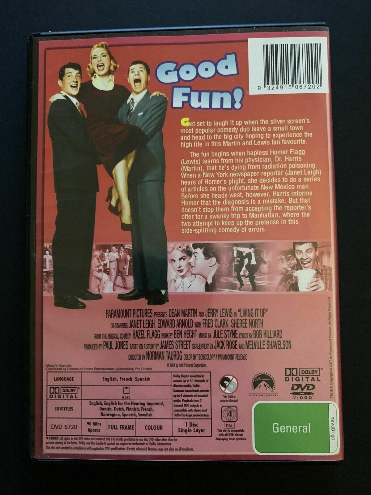 Living It Up (DVD, 1954) Dean Martin, Jerry Lewis, Janet Leigh - Region 2 & 4