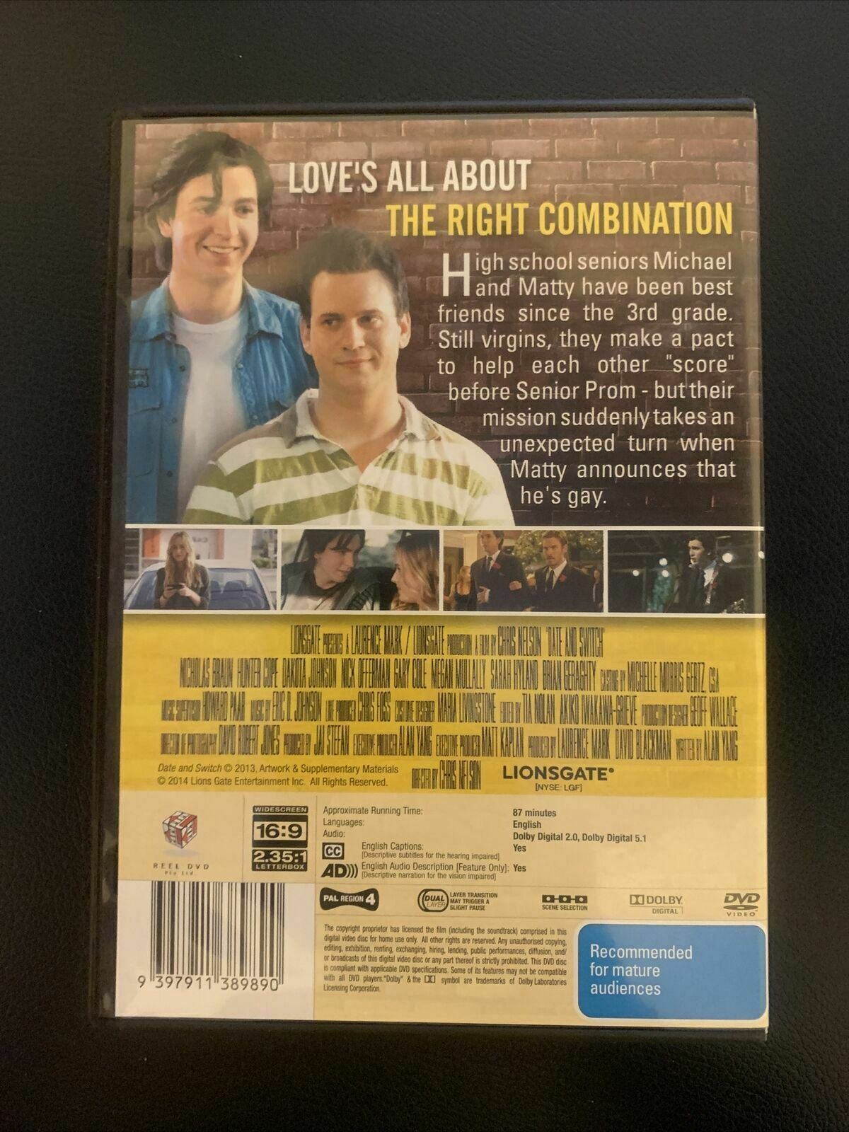 Date And Switch (DVD, 2014) Nicholas Braun, Hunter Cope, Dakota Johnson Region 4