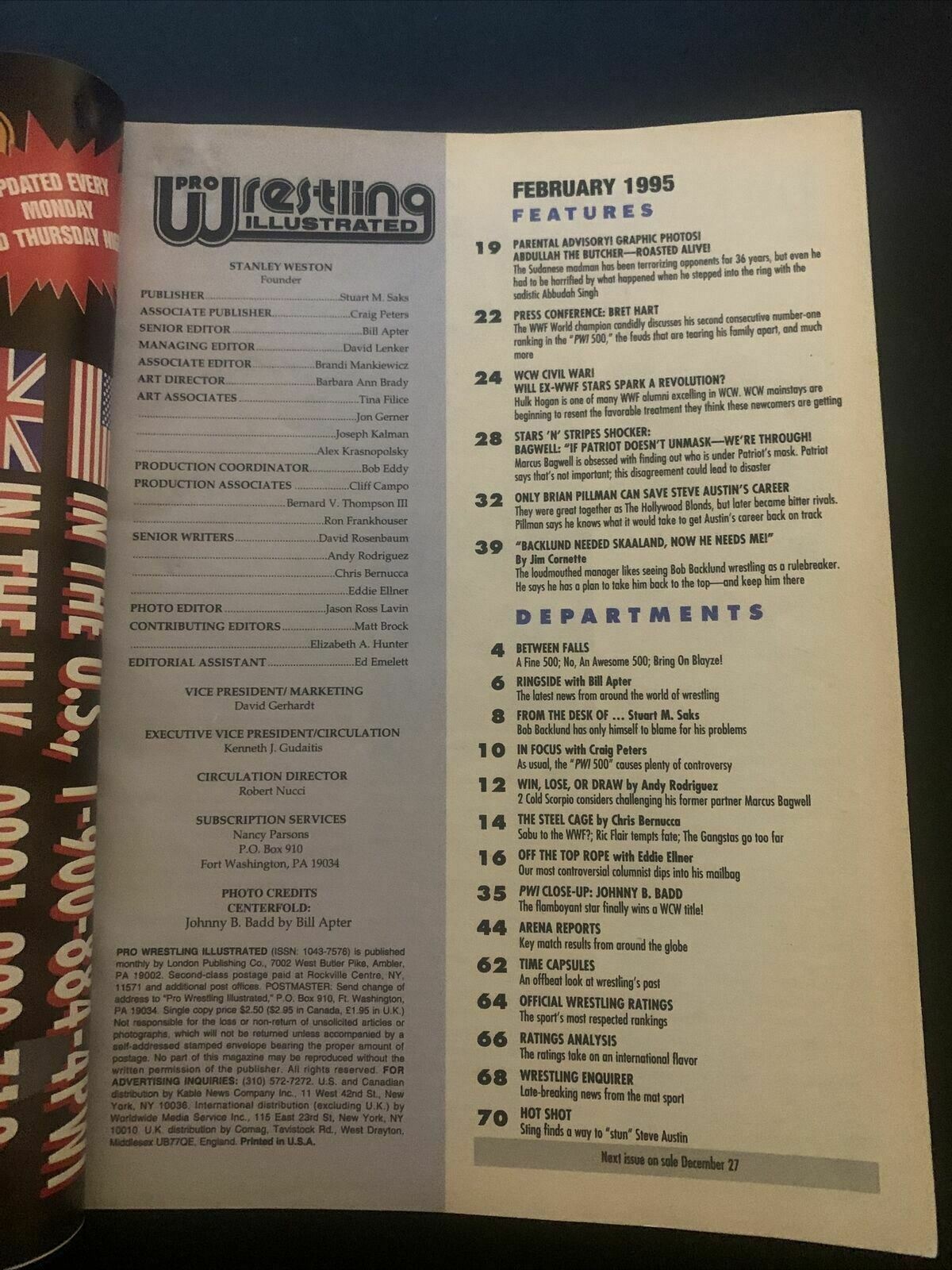 Pro Wrestling Illustrated February 1995 - WCW Civil War, Hulk, Abdullah, Butcher
