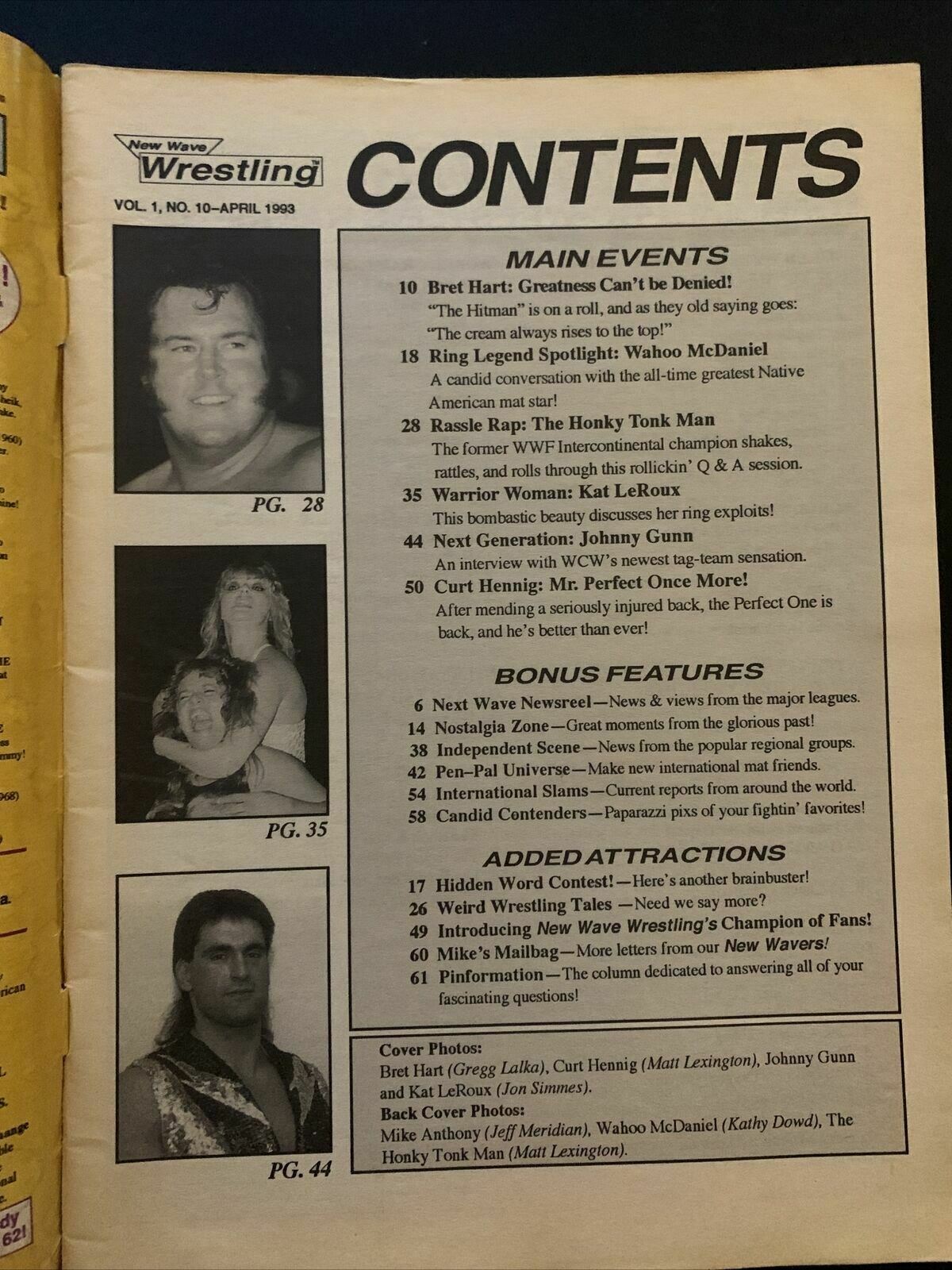 New Wave Wrestling Magazine April 1993 - Kat Leroux, Bret Hart, Curt Henning