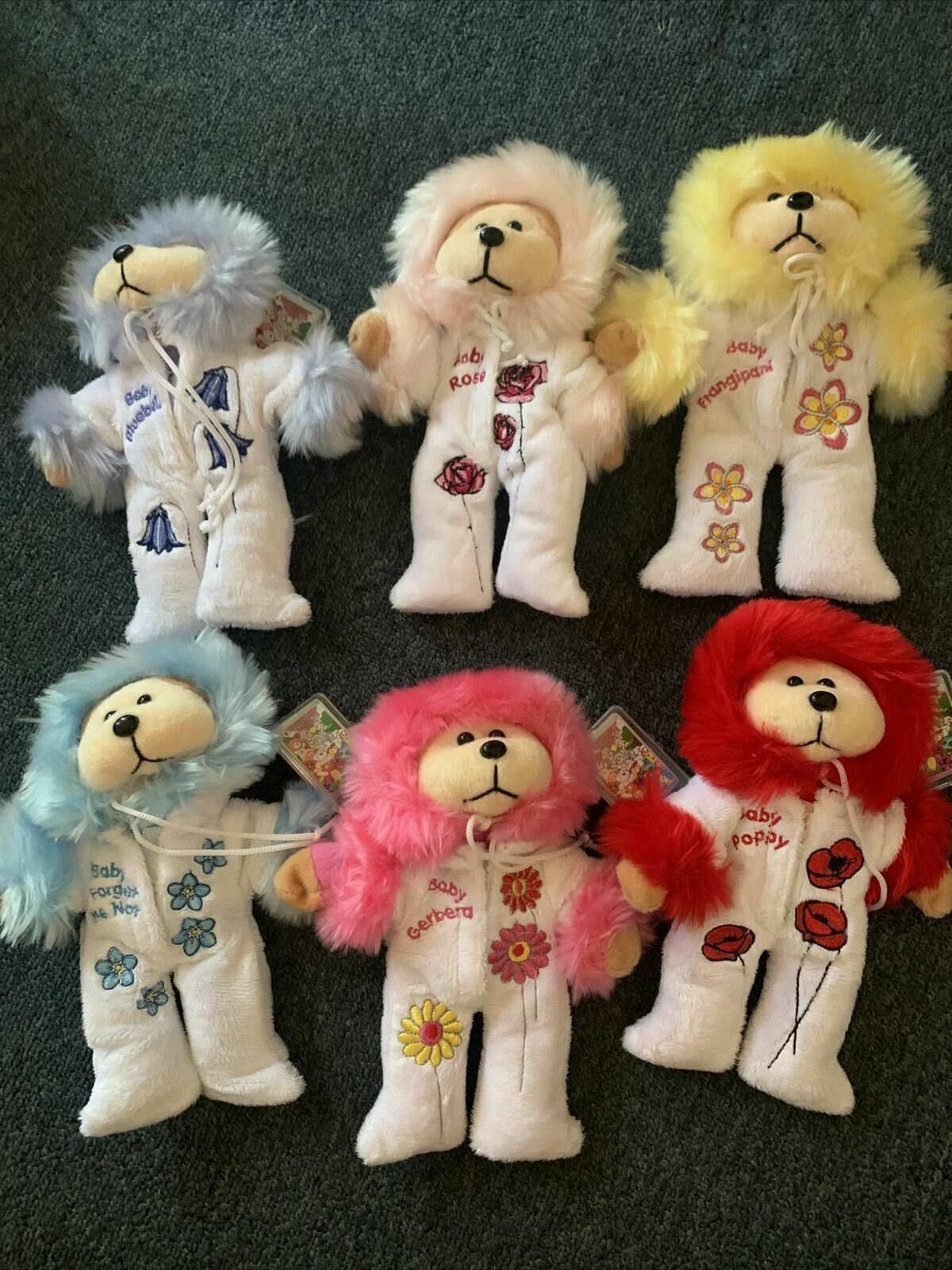 4x Beanie Baby: Baby Forget Me Not, Gerbera, Poppy, Frangipani, Rose & Bluebell