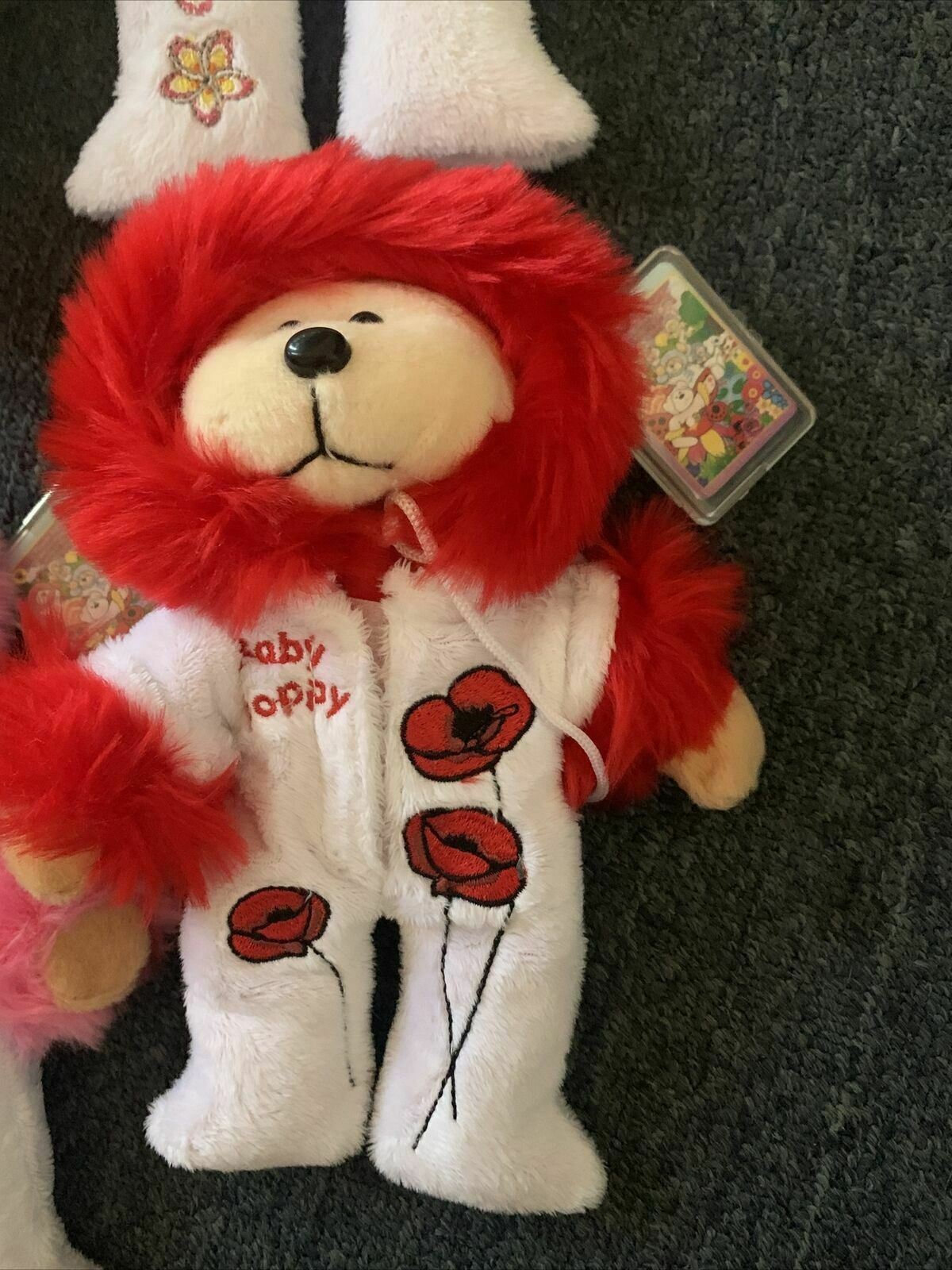 4x Beanie Baby: Baby Forget Me Not, Gerbera, Poppy, Frangipani, Rose & Bluebell