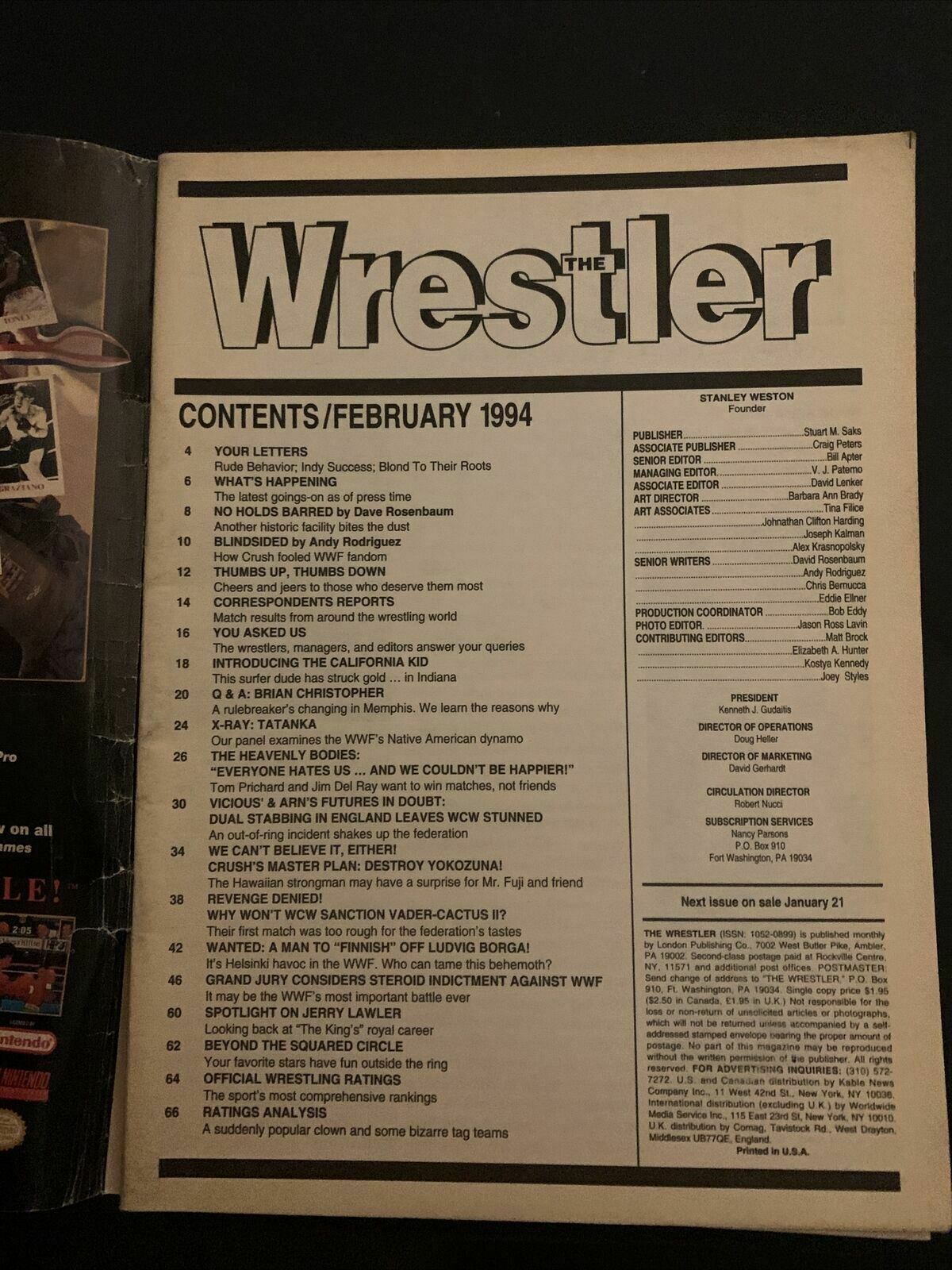 The Wrestler Magazine February 1994 - Sid Vicious, Arm Anderson, Yokozuna