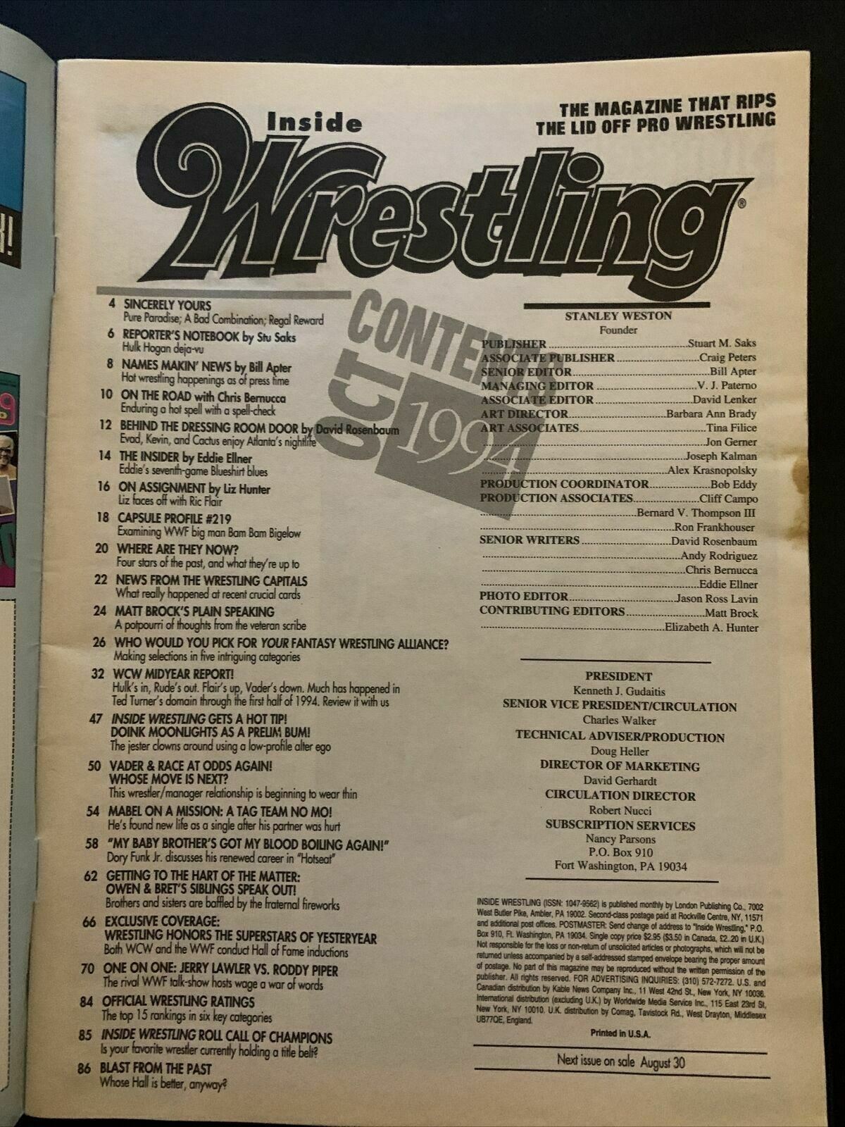 Inside Wrestling Magazine October 1994 - Van Vader, Hulk Hogan, WCW