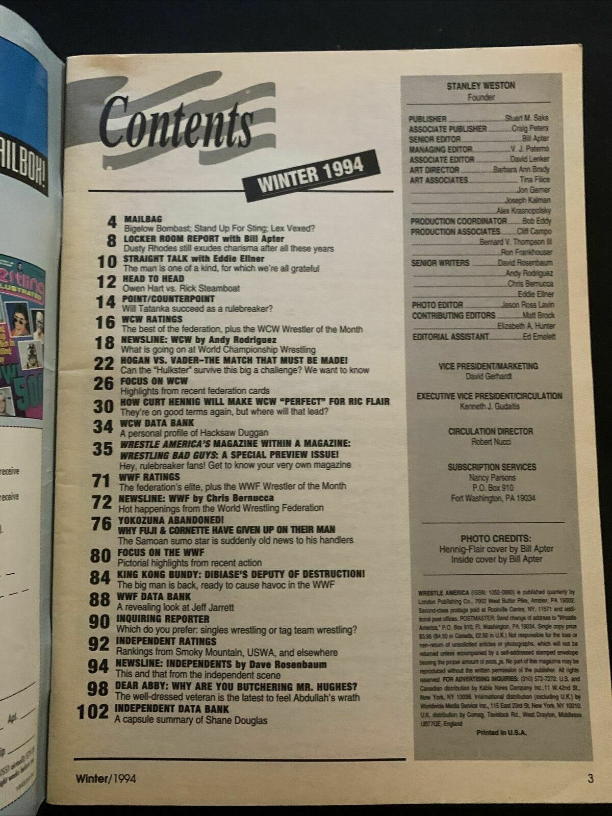 Wrestle America Magazine Winter 1994 - Curt Henning, Ric Flair, Sabu