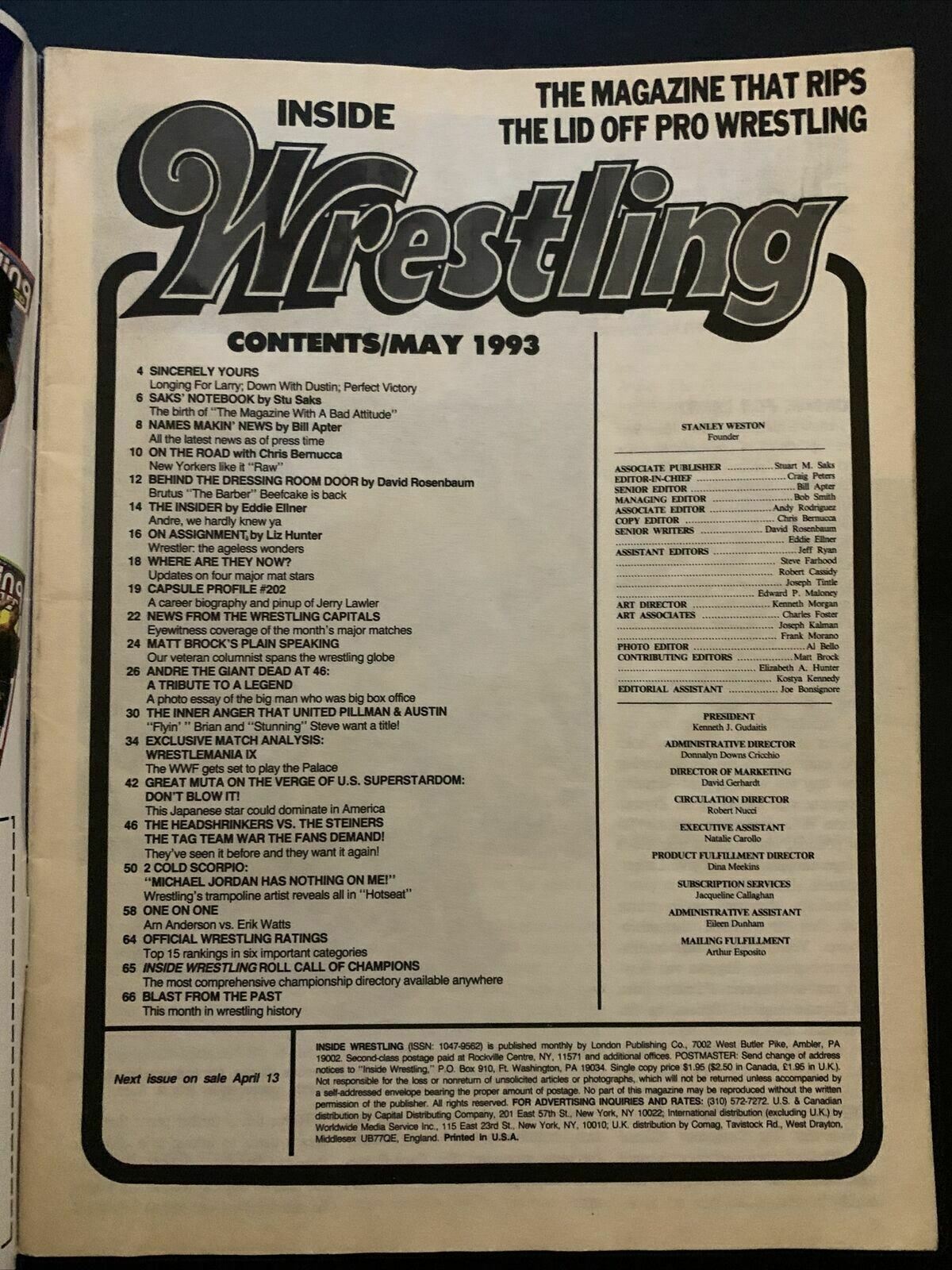 Inside Wrestling Magazine May 1993 - WrestleMania IX Hart Vs Yokozuna