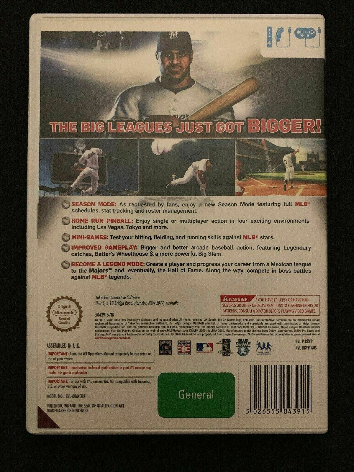 The Bigs 2 Baseball - Nintendo Wii PAL Game includes Manual