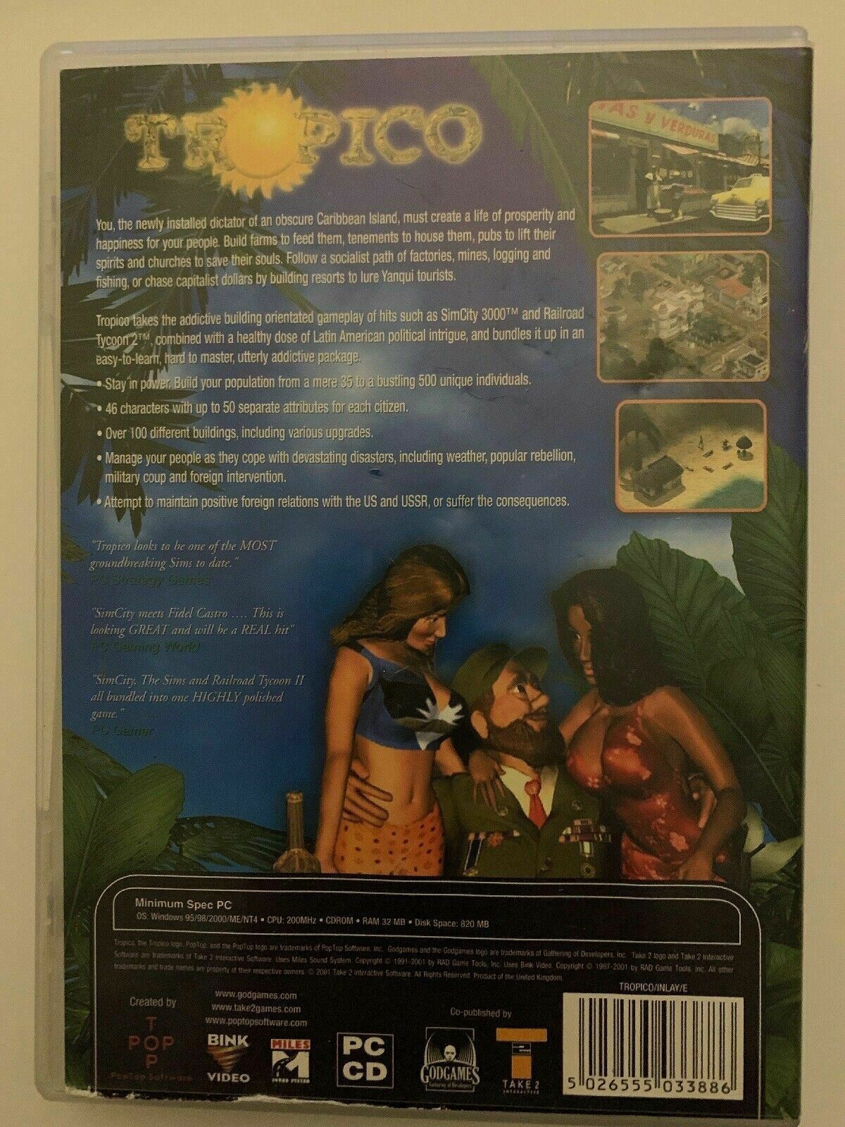 Tropico - PC 2001 CDROM Sim City Building Strategy Windows Game