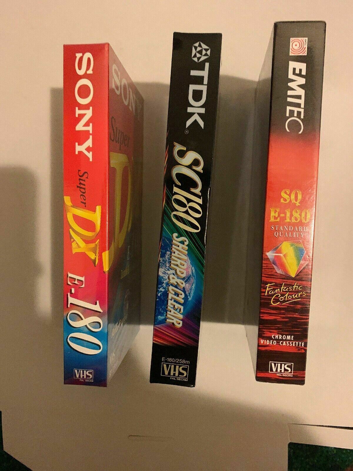 3x Lot VHS - 1x Sony SuperDX VHS E-180 1x TDK VHS SC180 1x Emtec SQ E-180 VHS