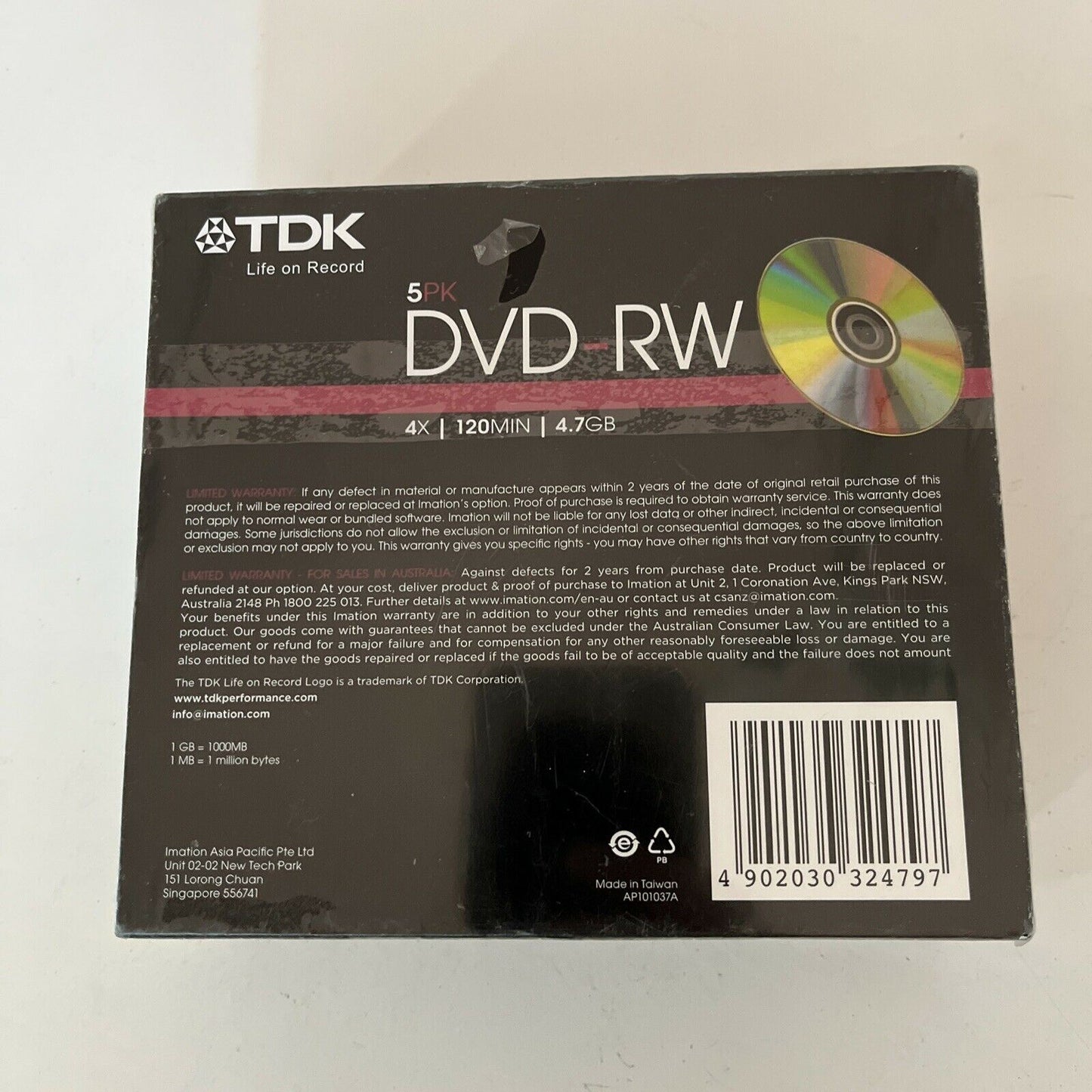 *New Sealed* 5 x TDK DVD-RW 4.7gb 120min 5