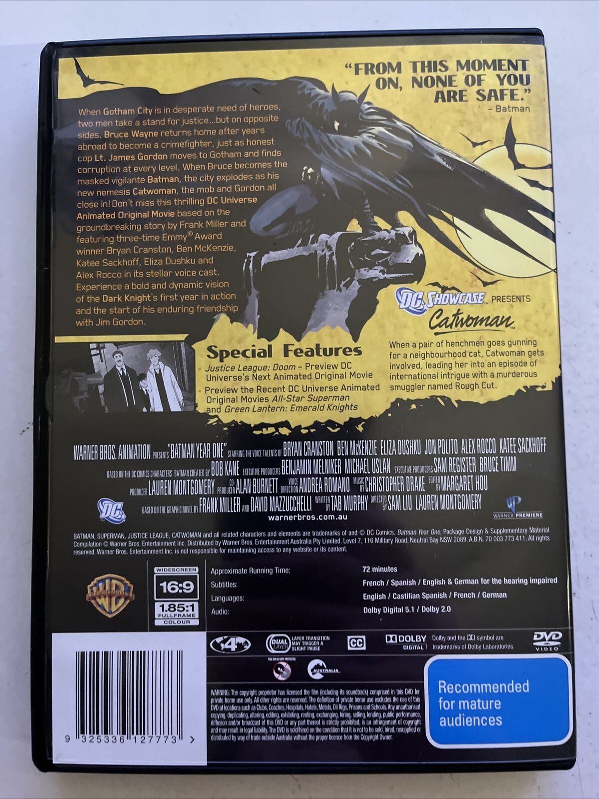 Batman - Year One (DVD, 2011) Animation. Region 4