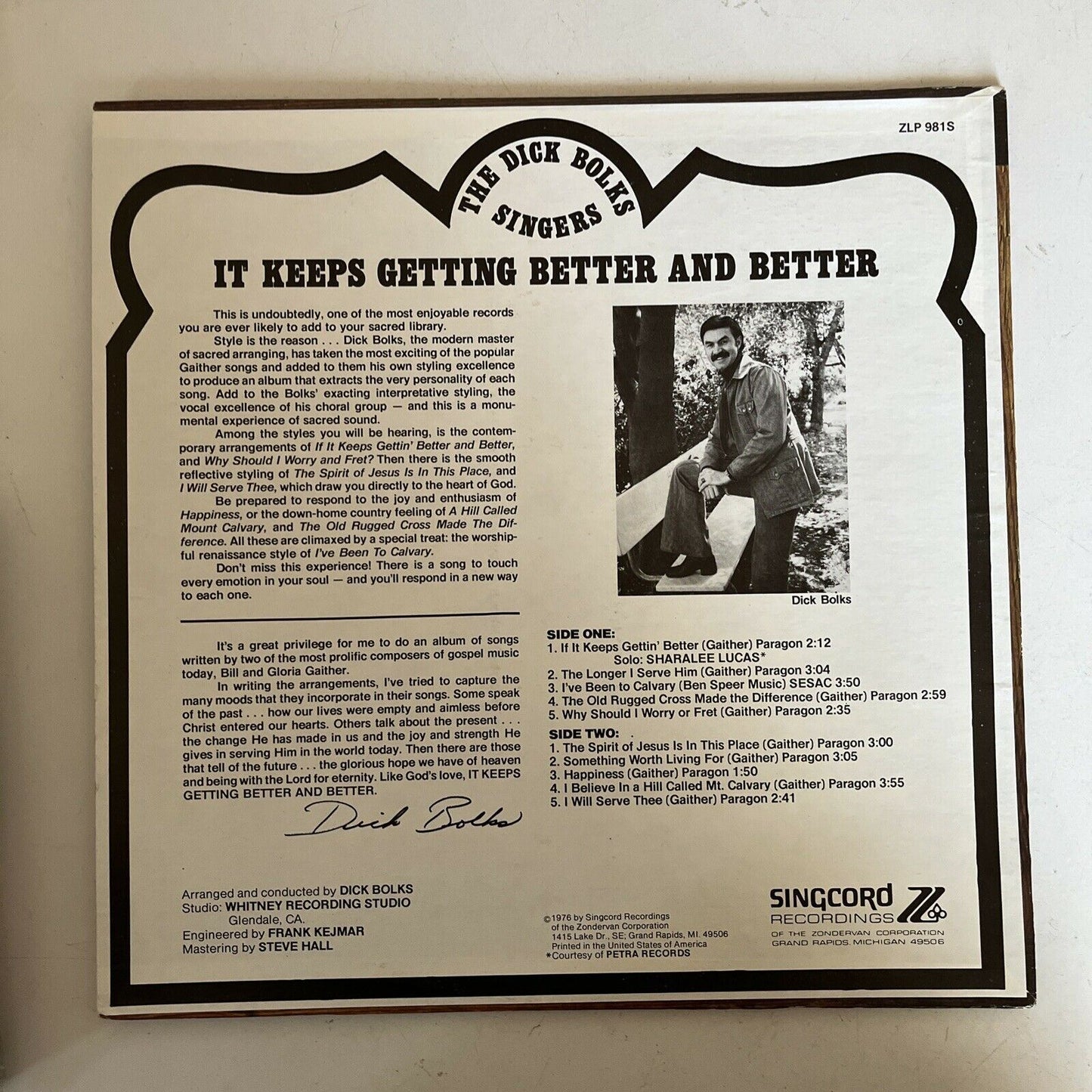 The Dick Bolks Singers – It Keeps Getting Better And Better Vinyl Record 1976