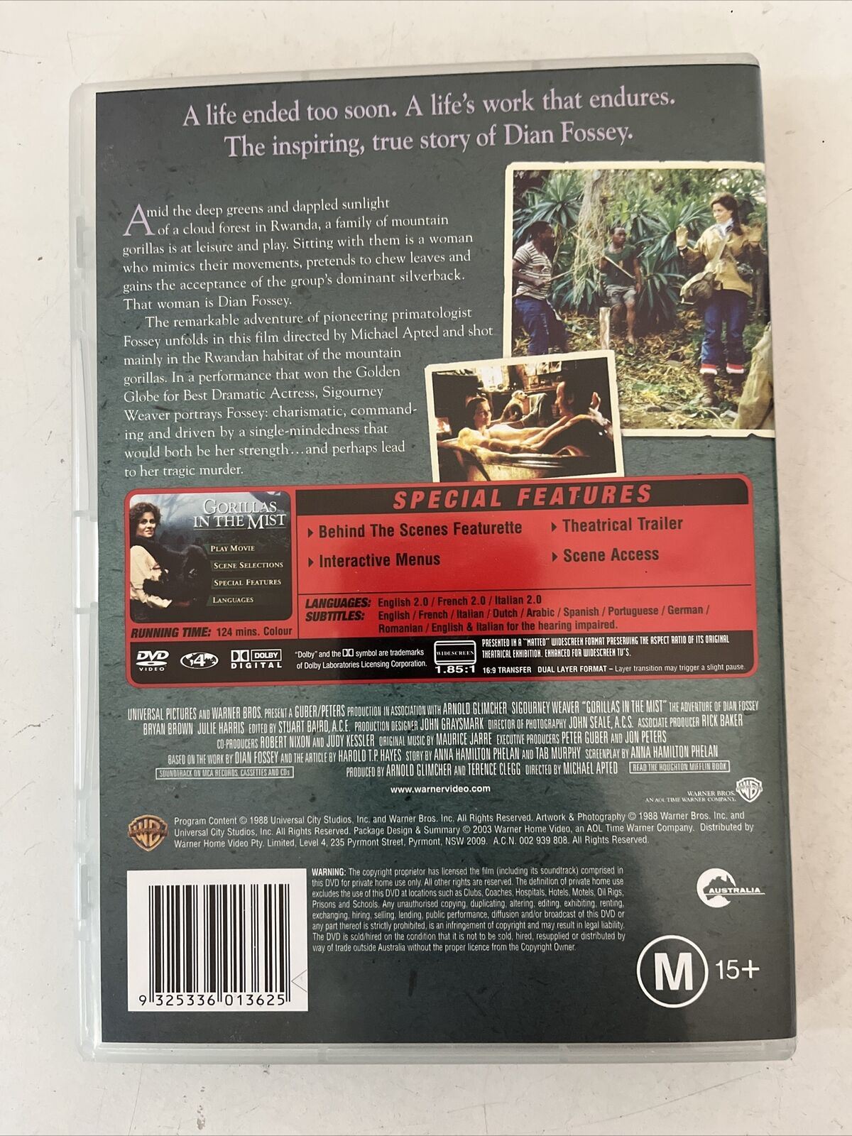 Gorillas In The Mist (DVD, 1988) Sigourney Weaver, Bryan Brown. Region 4