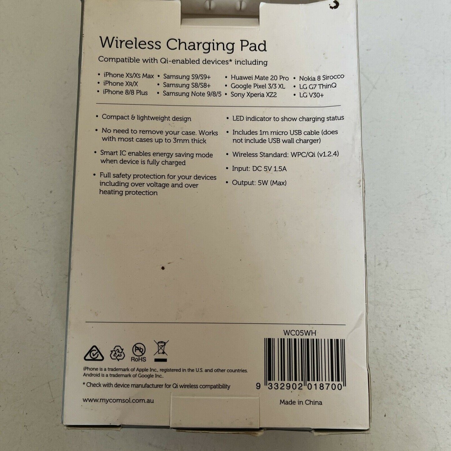 Comsol Qi Wireless Charging Pad White