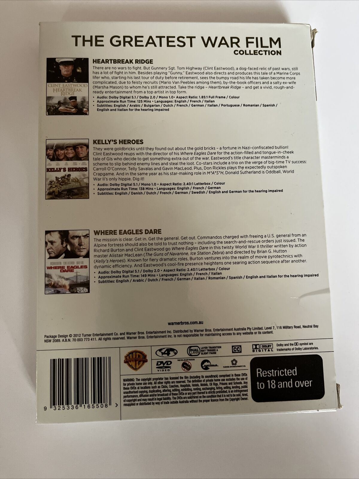 Heartbreak Ridge / Kelly's Heroes / Where Eagles Dare (DVD) Clint Eastwood