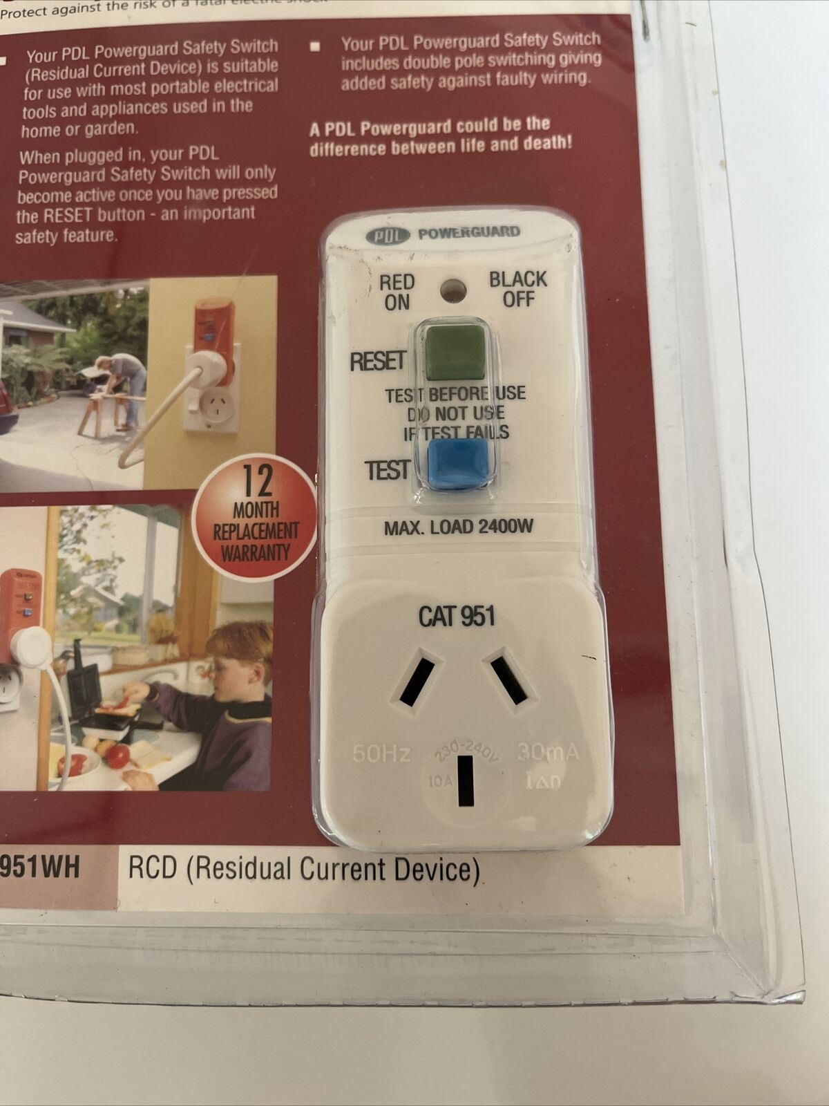 PDL PowerGuard RCD Electrical Safety Switch Plug-in Adaptor