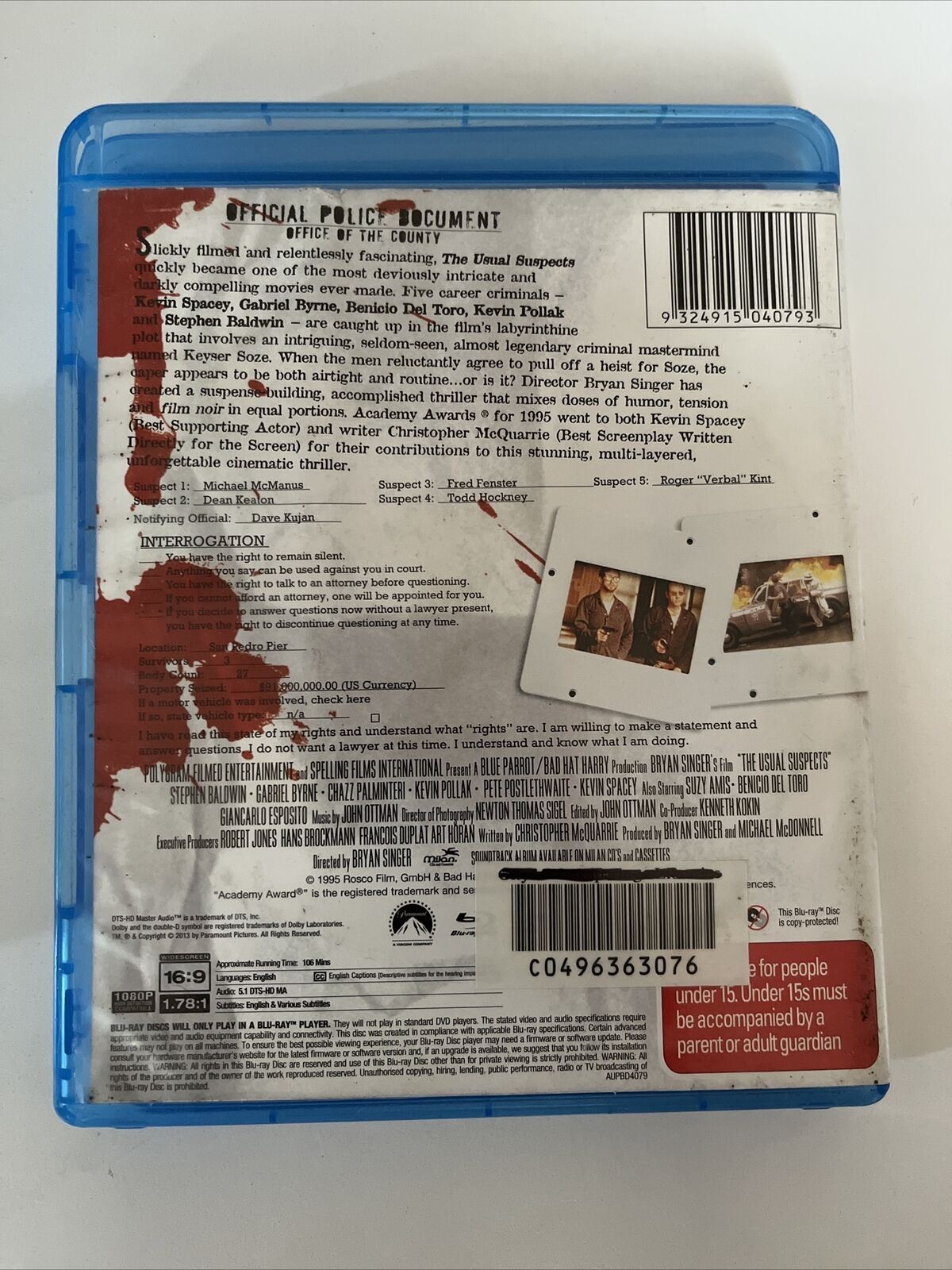 The Usual Suspects (Blu-ray, 1995) Gabriel Byrne, Kevin Spacey. Region B